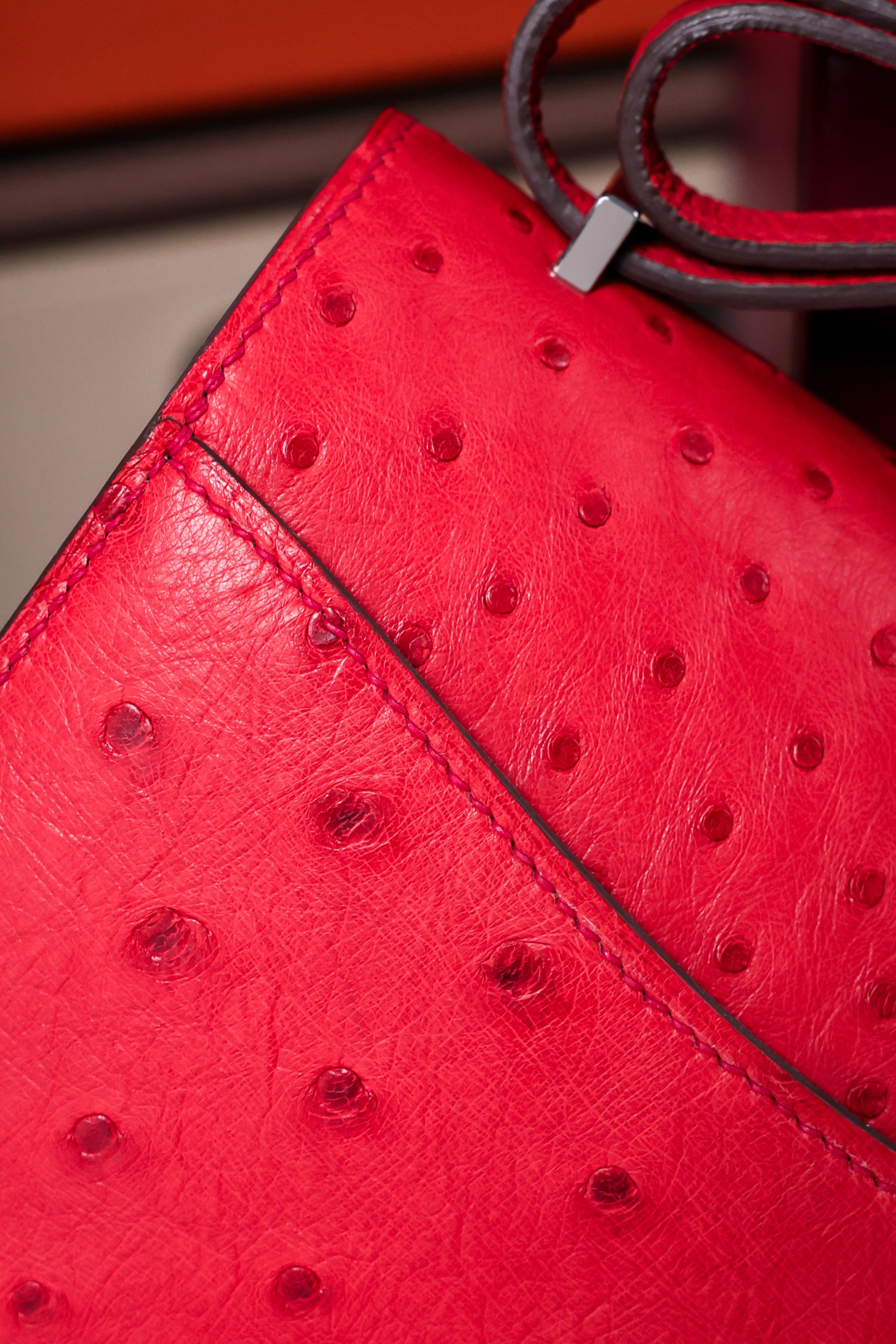 Constance- All Handmade Golden / Sliver Rouge Casaque Ostrich  leather