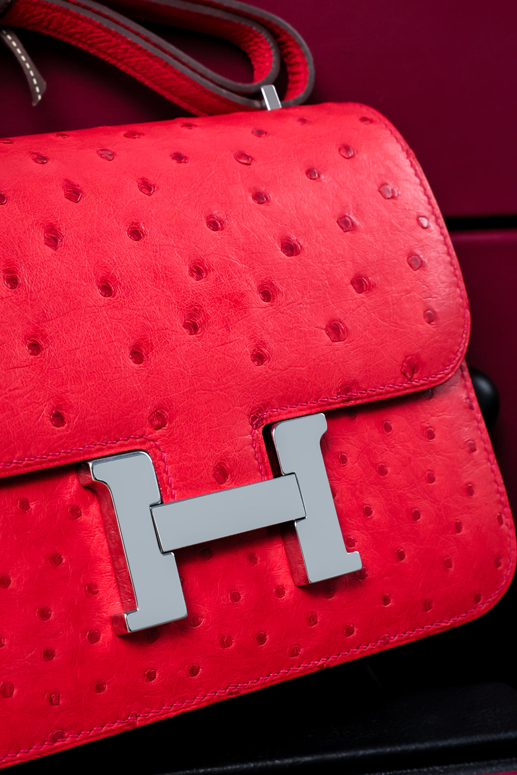 Constance- All Handmade Golden / Sliver Rouge Casaque Ostrich  leather