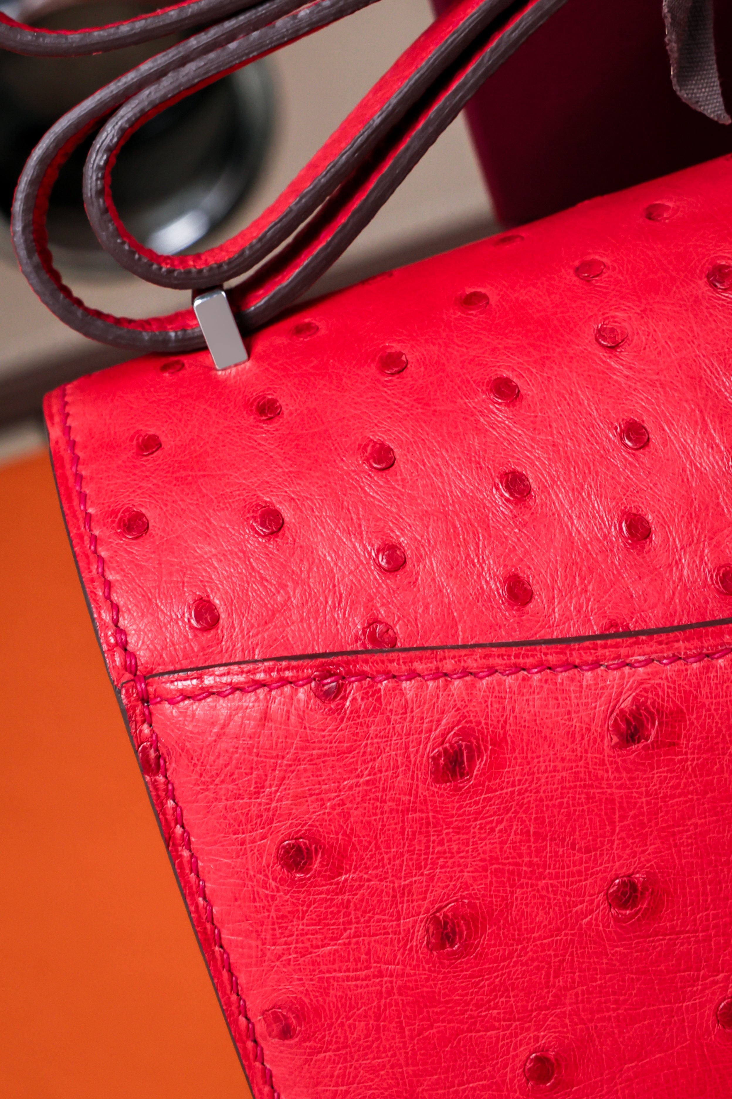 Constance- All Handmade Golden / Sliver Rouge Casaque Ostrich  leather