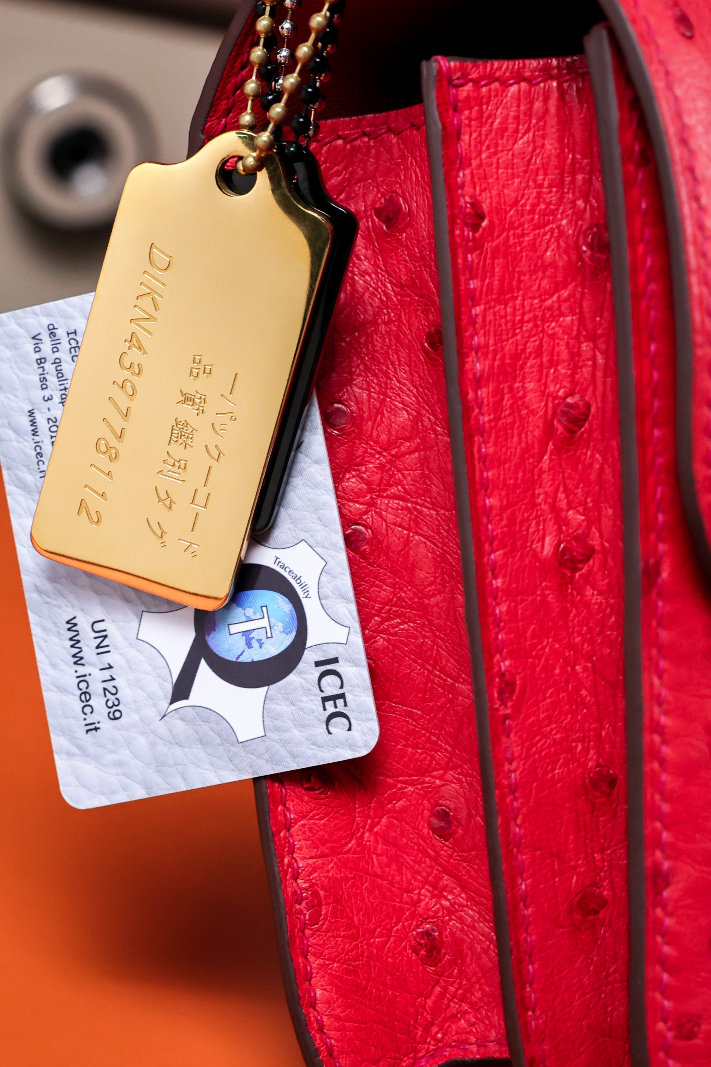 Constance- All Handmade Golden / Sliver Rouge Casaque Ostrich  leather