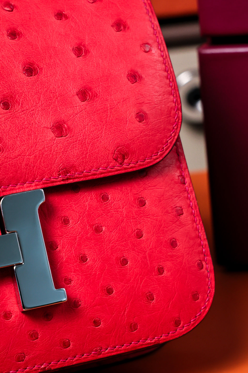 Constance- All Handmade Golden / Sliver Rouge Casaque Ostrich  leather