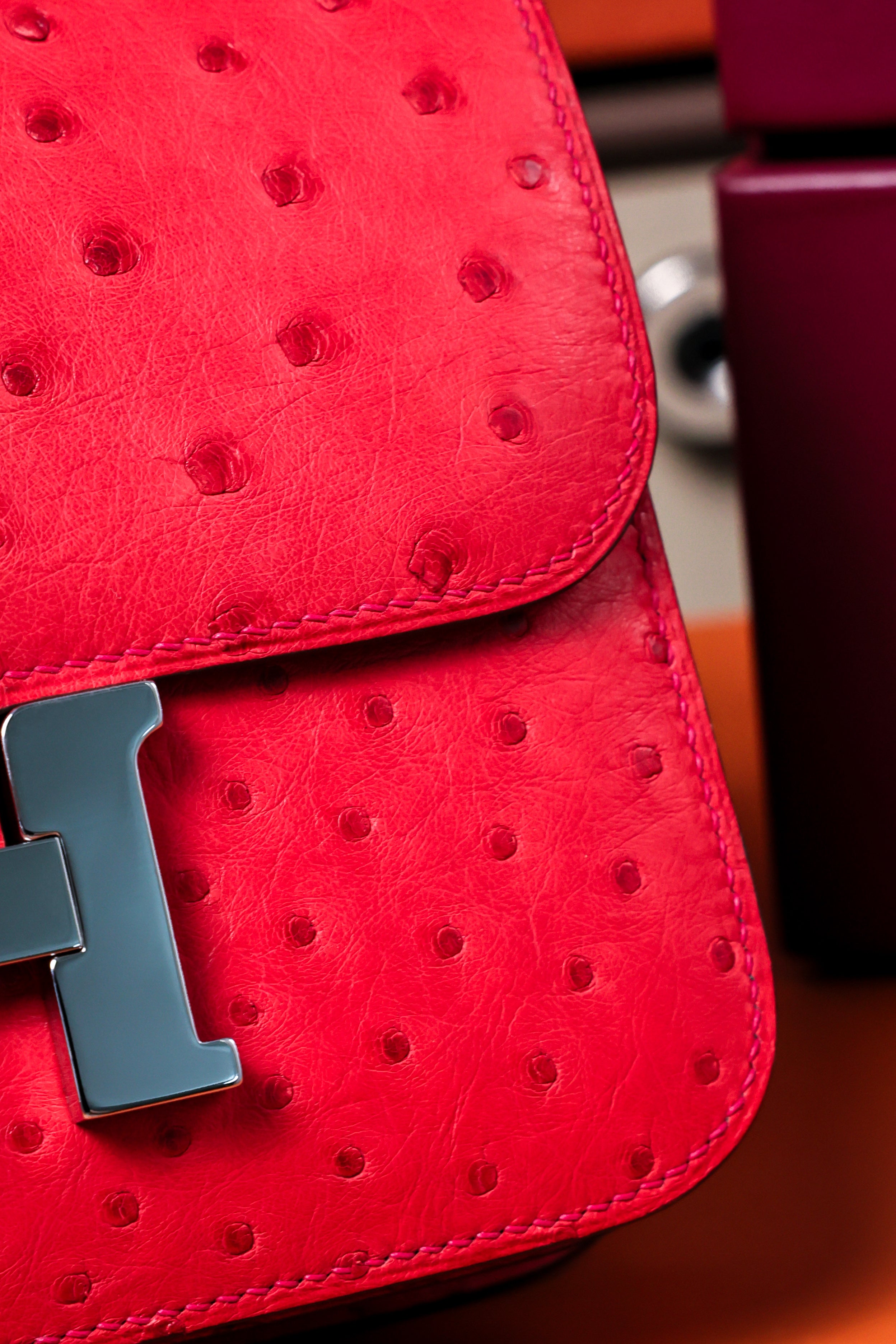 Constance- All Handmade Golden / Sliver Rouge Casaque Ostrich  leather