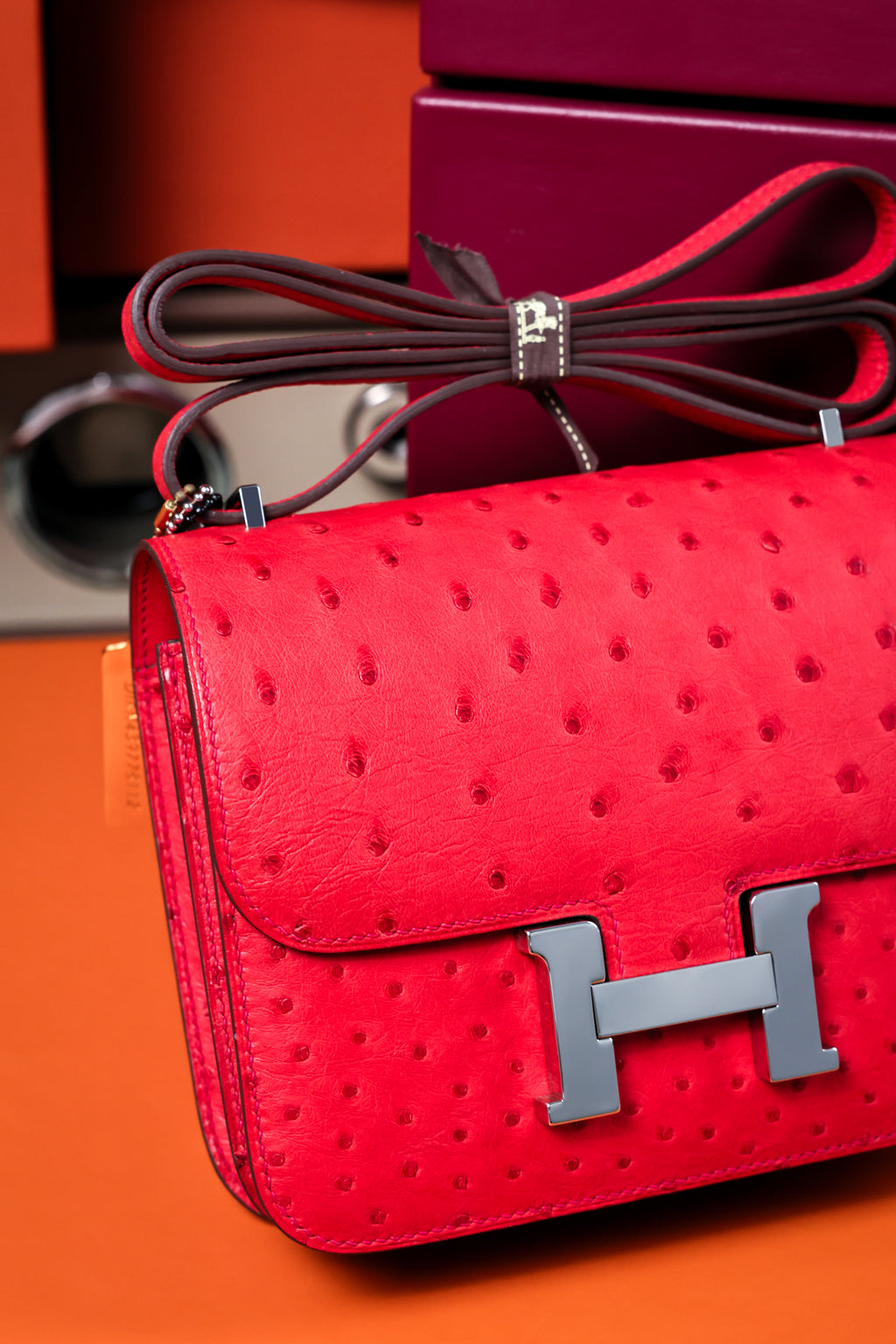 Constance- All Handmade Golden / Sliver Rouge Casaque Ostrich  leather