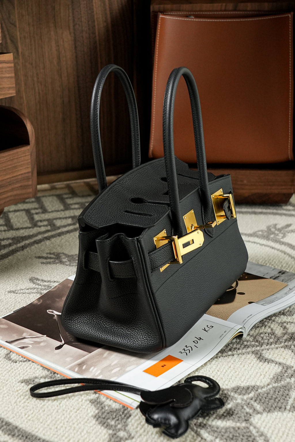 Birkin Shoulder- All Handmade Golden / Sliver Noir togo leather