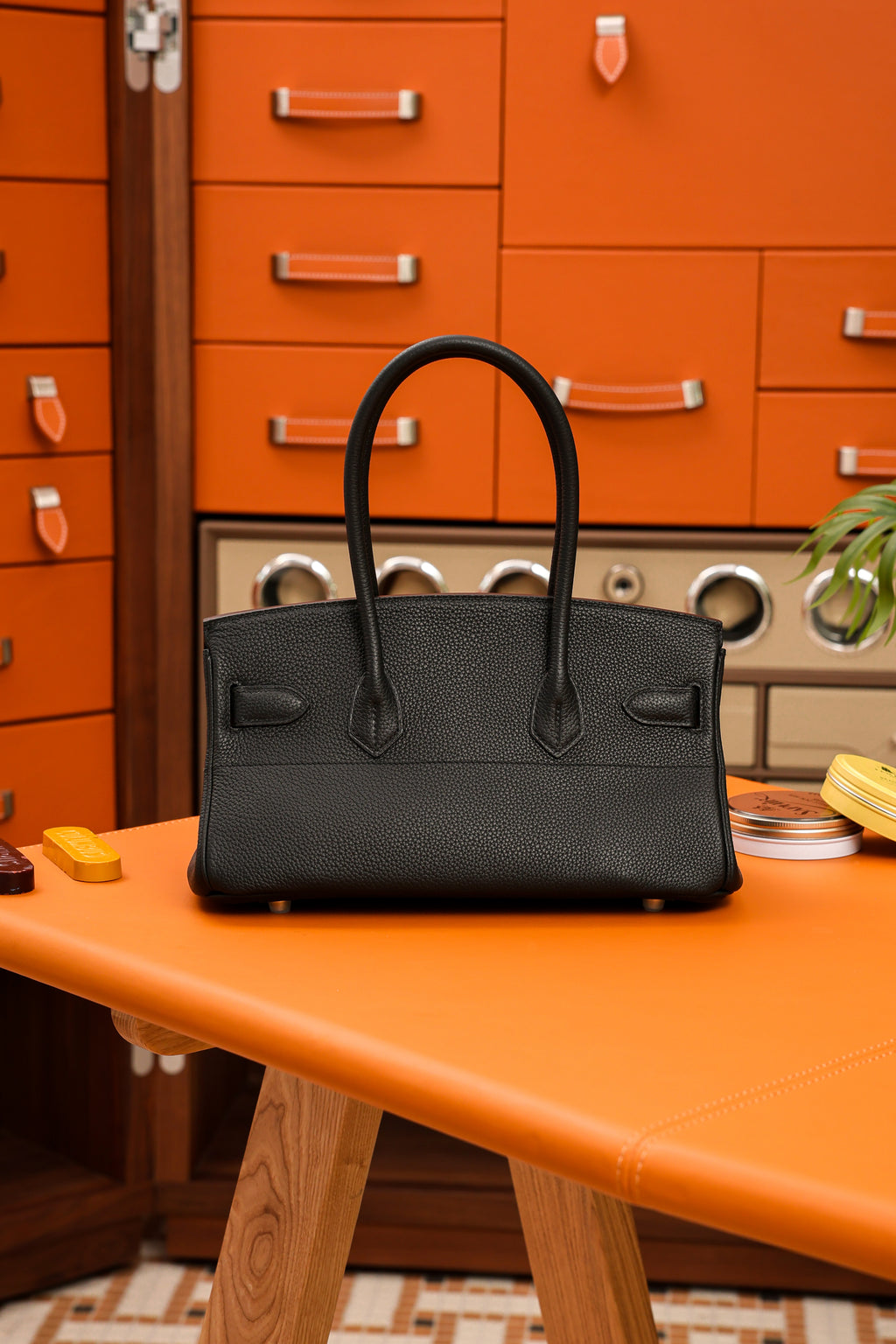 Birkin Shoulder- All Handmade Golden / Sliver Noir togo leather