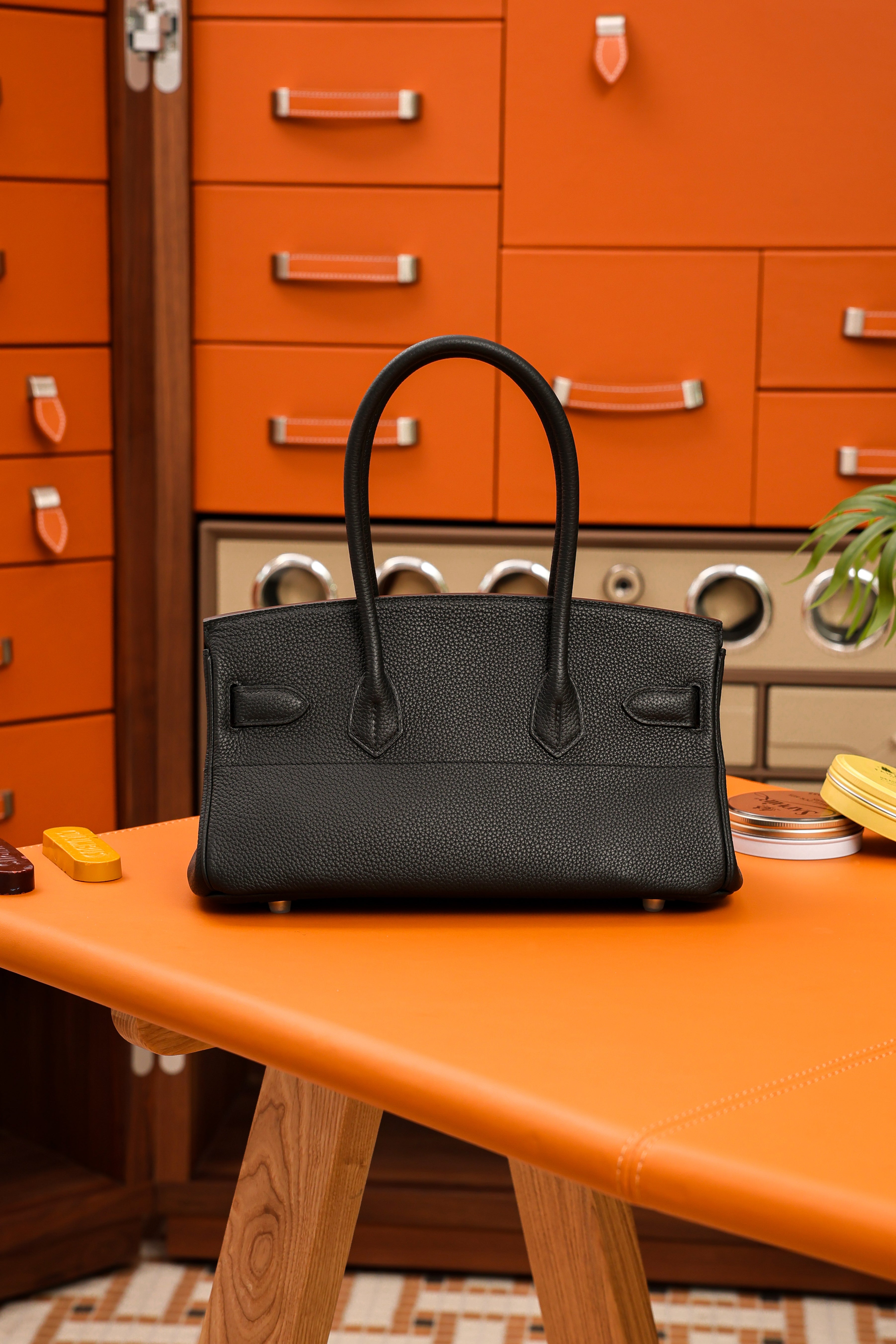 Birkin Shoulder- All Handmade Golden / Sliver Noir togo leather