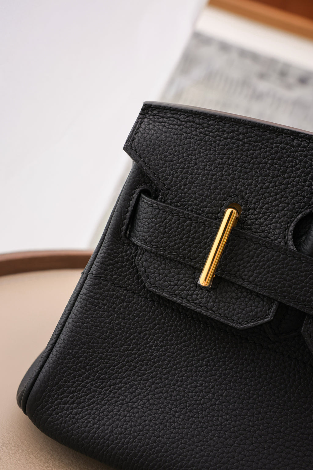 Birkin Shoulder- All Handmade Golden / Sliver Noir togo leather