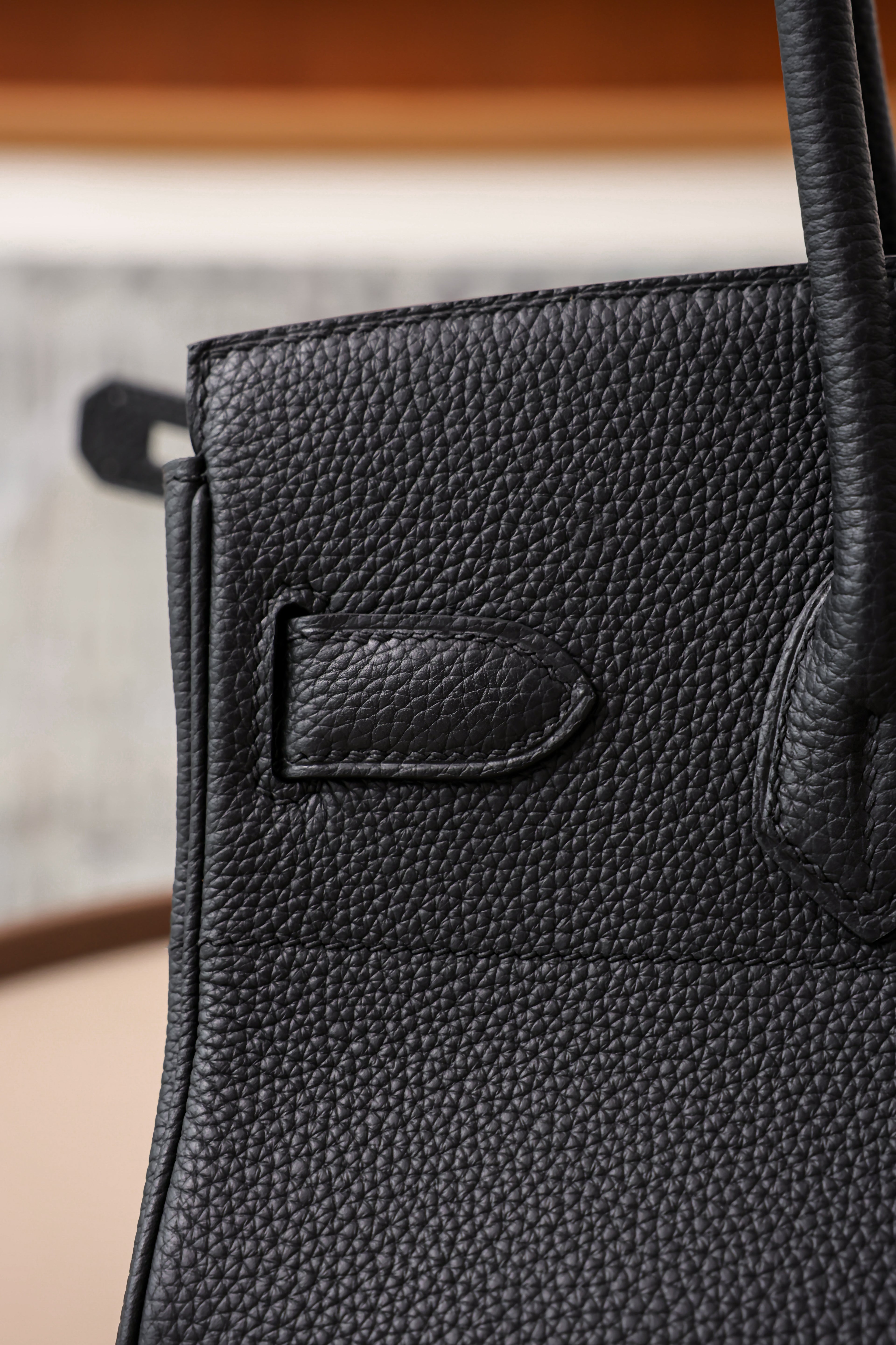 Birkin Shoulder- All Handmade Golden / Sliver Noir togo leather