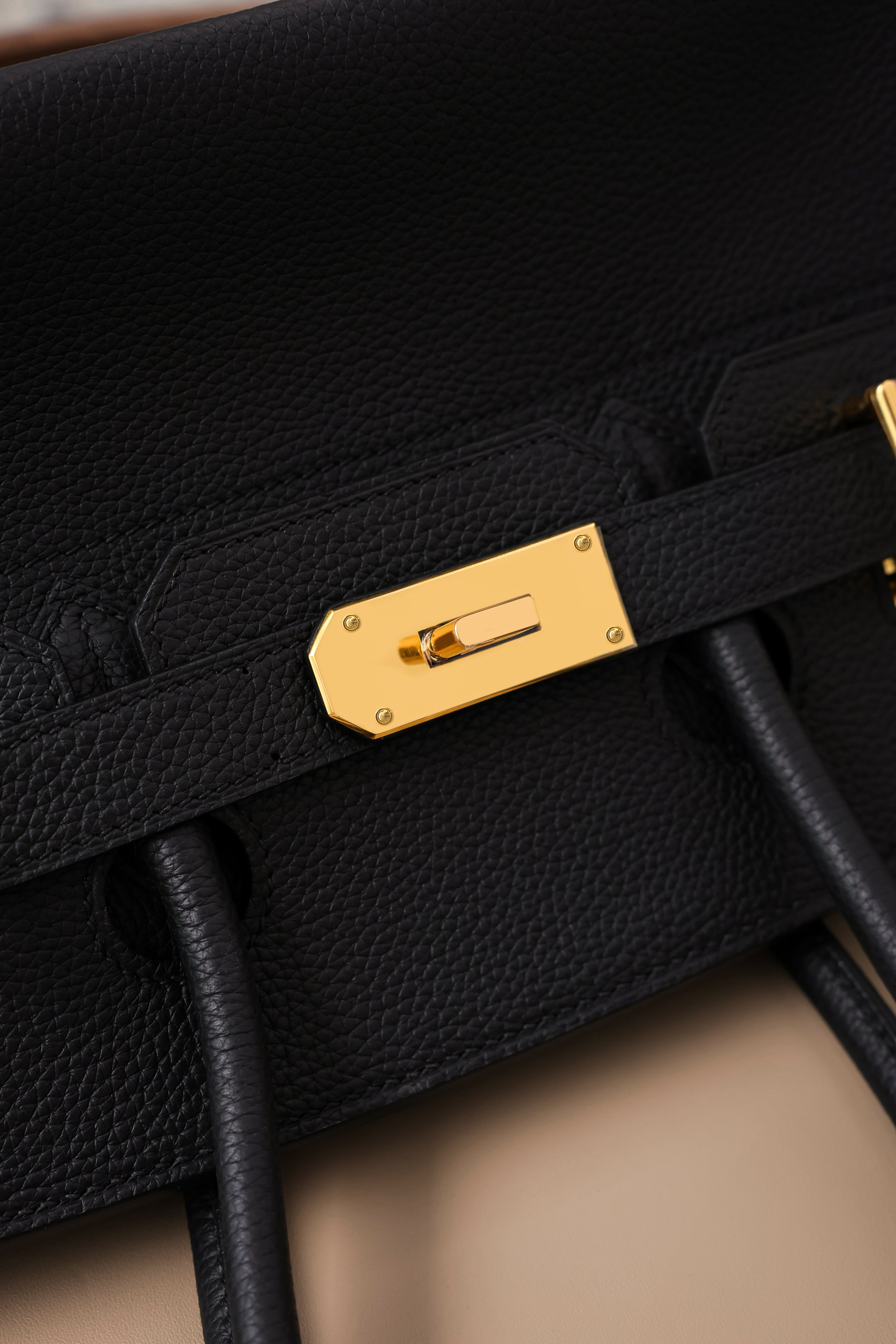 Birkin Shoulder- All Handmade Golden / Sliver Noir togo leather