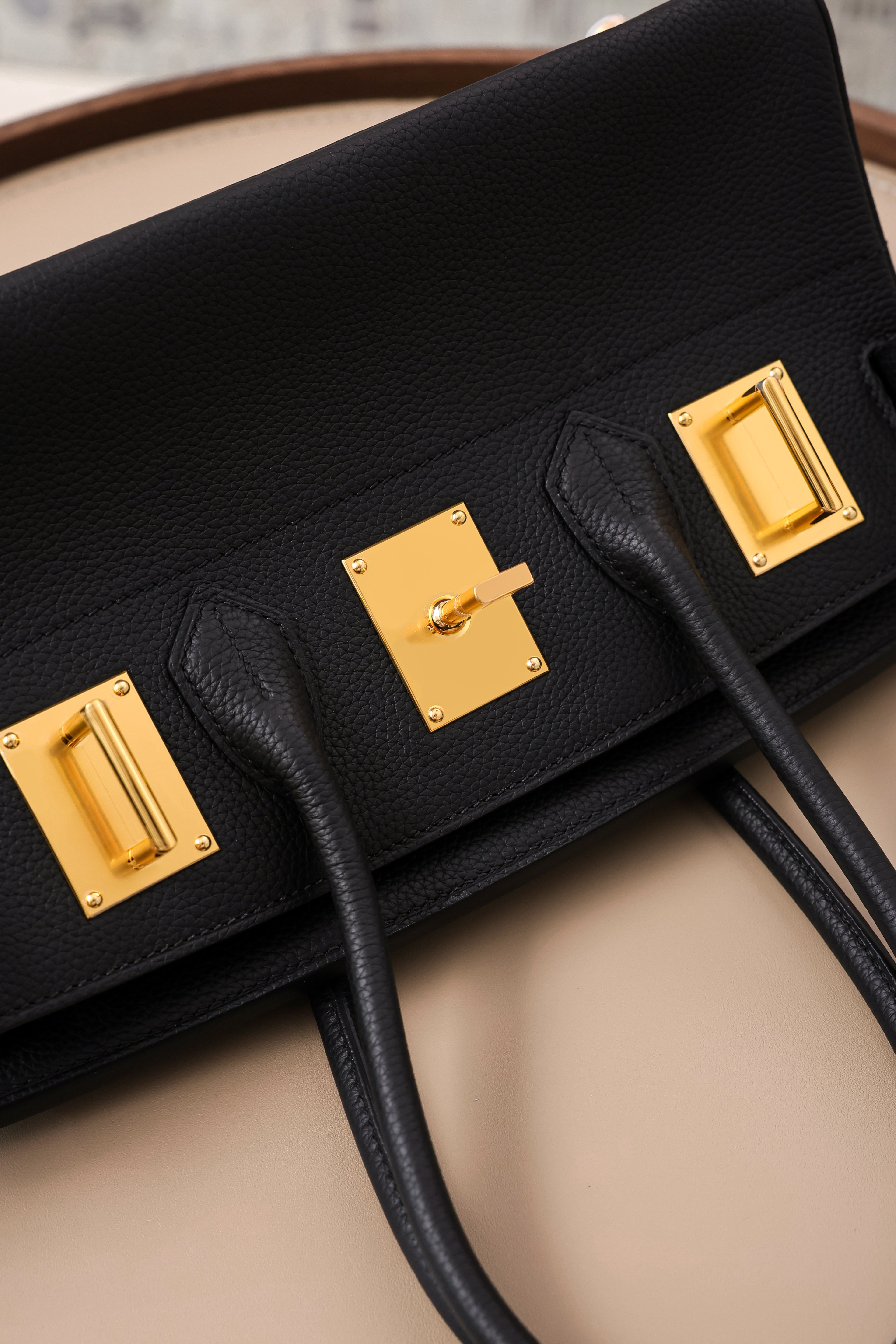 Birkin Shoulder- All Handmade Golden / Sliver Noir togo leather