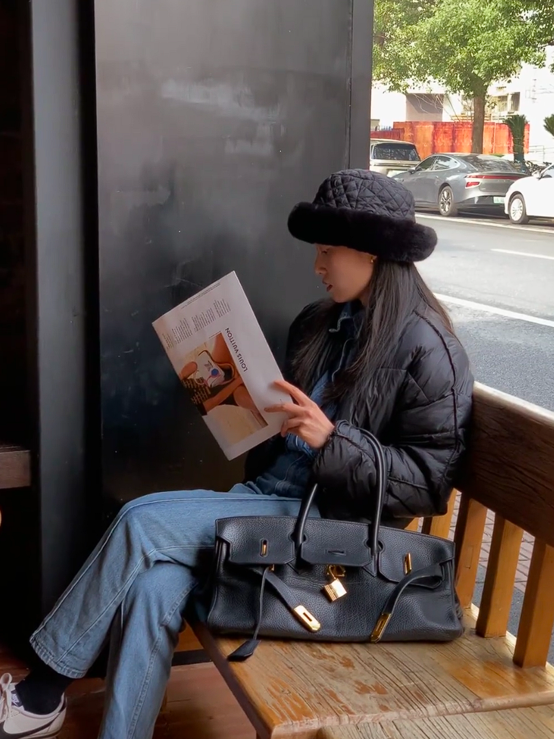 Birkin Shoulder- All Handmade Golden / Sliver Noir togo leather