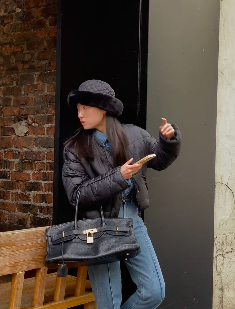 Birkin Shoulder- All Handmade Golden / Sliver Noir togo leather