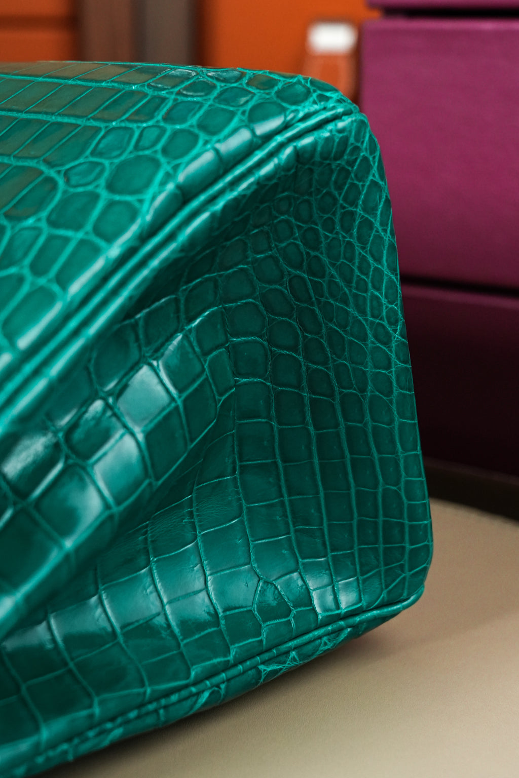 BK-2024 All Handmade Golden / Sliver Hardware Vert Emeraude Bright surface Nile crocodile leather