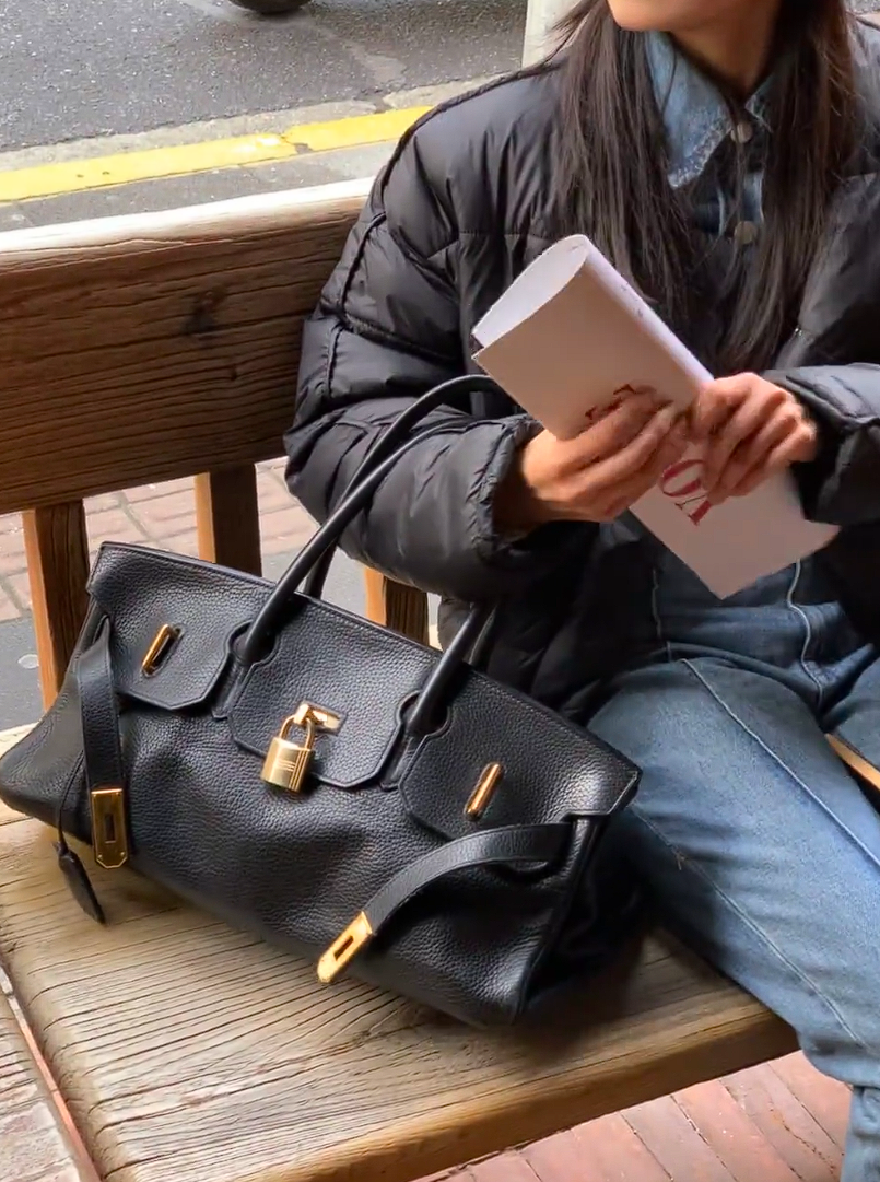 Birkin Shoulder- All Handmade Golden / Sliver Noir togo leather