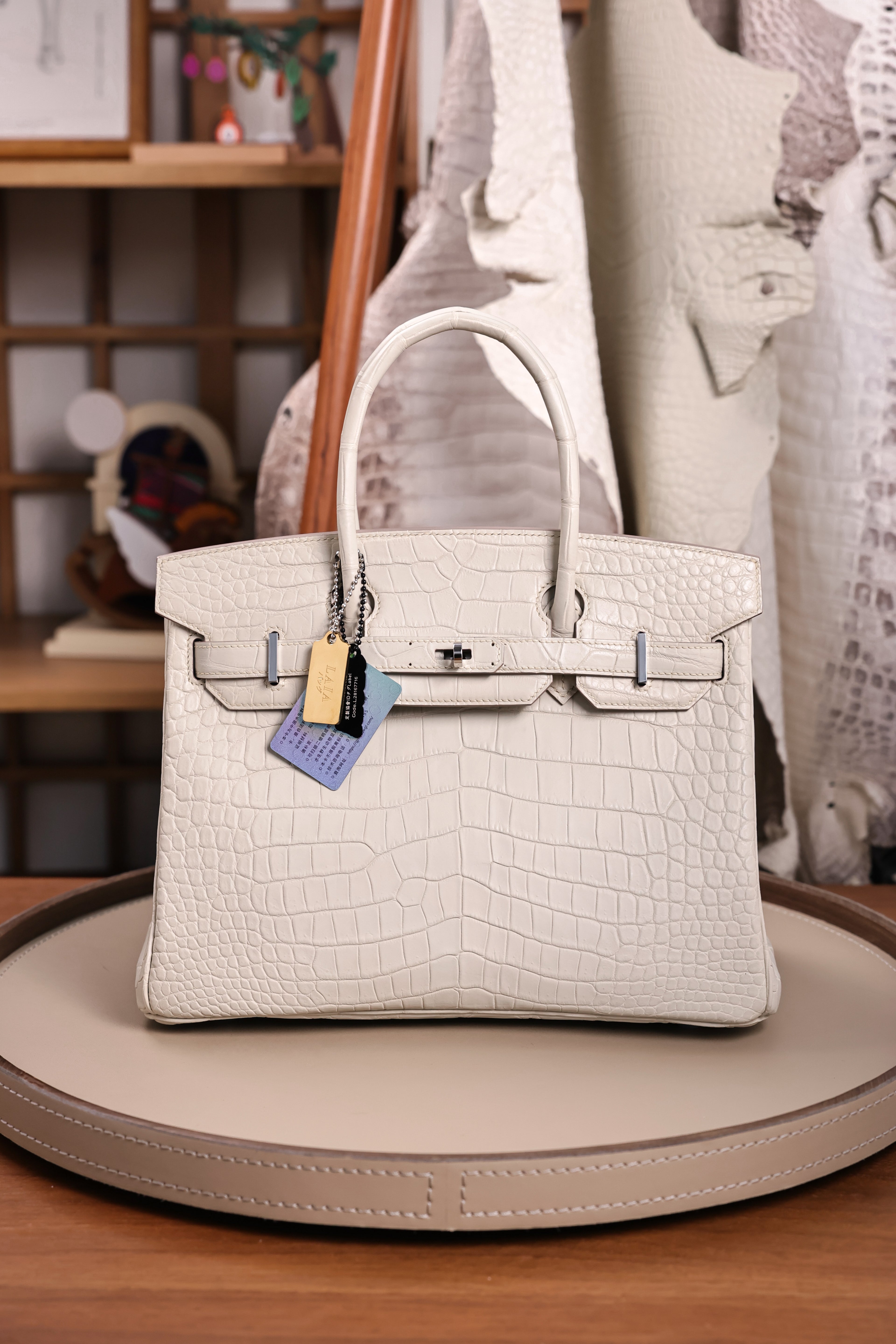 BK-2024 All Handmade Golden / Sliver Hardware Blanc  Matte Nile crocodile leather