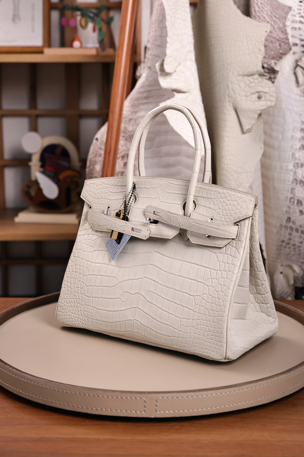 BK-2024 All Handmade Golden / Sliver Hardware Blanc  Matte Nile crocodile leather