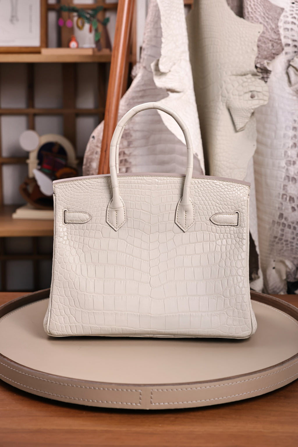 BK-2024 All Handmade Golden / Sliver Hardware Blanc  Matte Nile crocodile leather