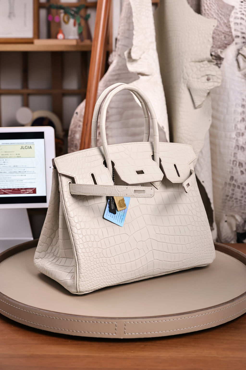 BK-2024 All Handmade Golden / Sliver Hardware Blanc  Matte Nile crocodile leather