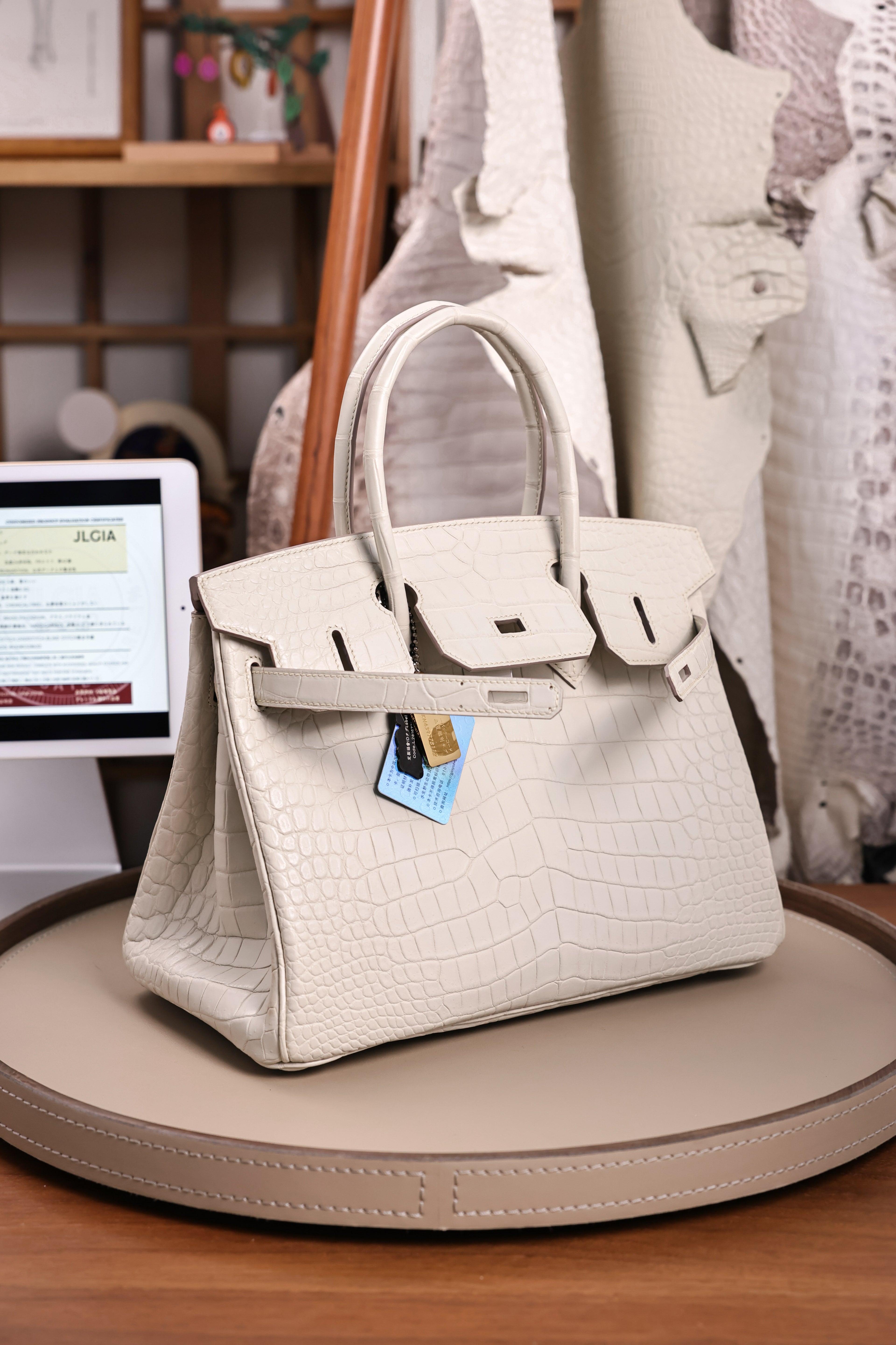 BK-2024 All Handmade Golden / Sliver Hardware Blanc  Matte Nile crocodile leather