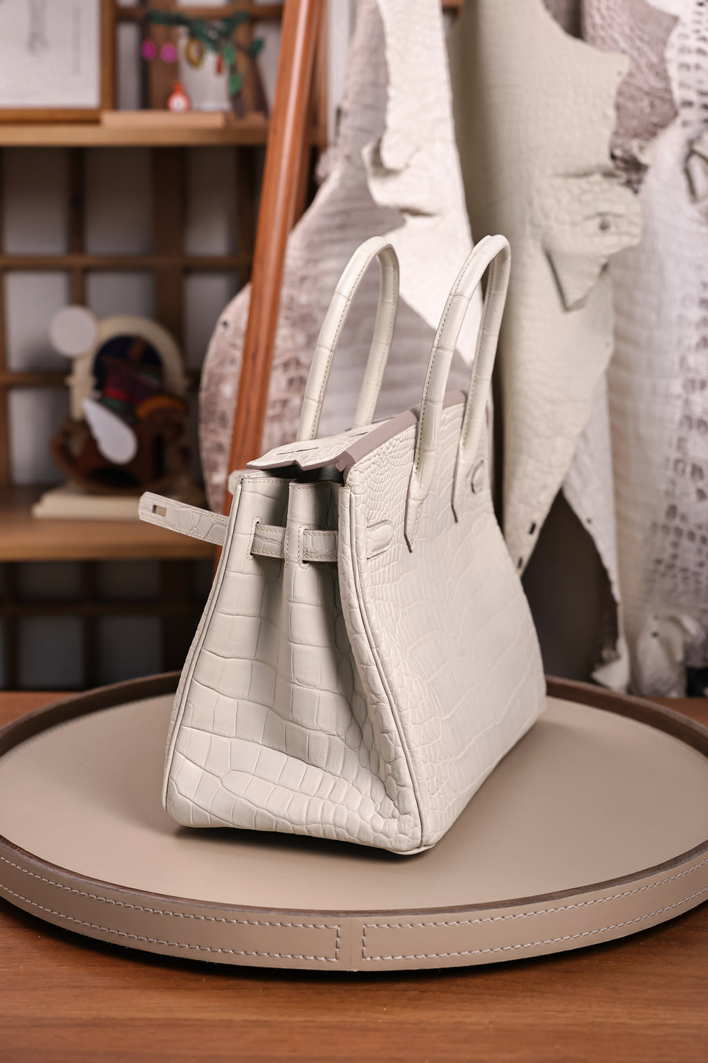 BK-2024 All Handmade Golden / Sliver Hardware Blanc  Matte Nile crocodile leather