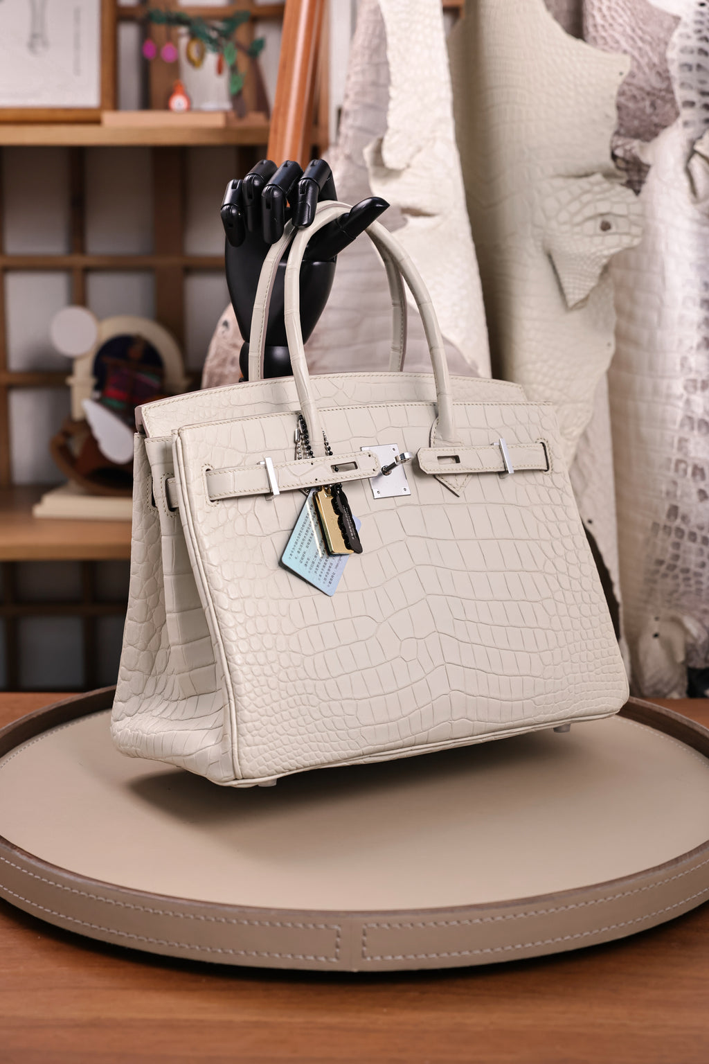 BK-2024 All Handmade Golden / Sliver Hardware Blanc  Matte Nile crocodile leather