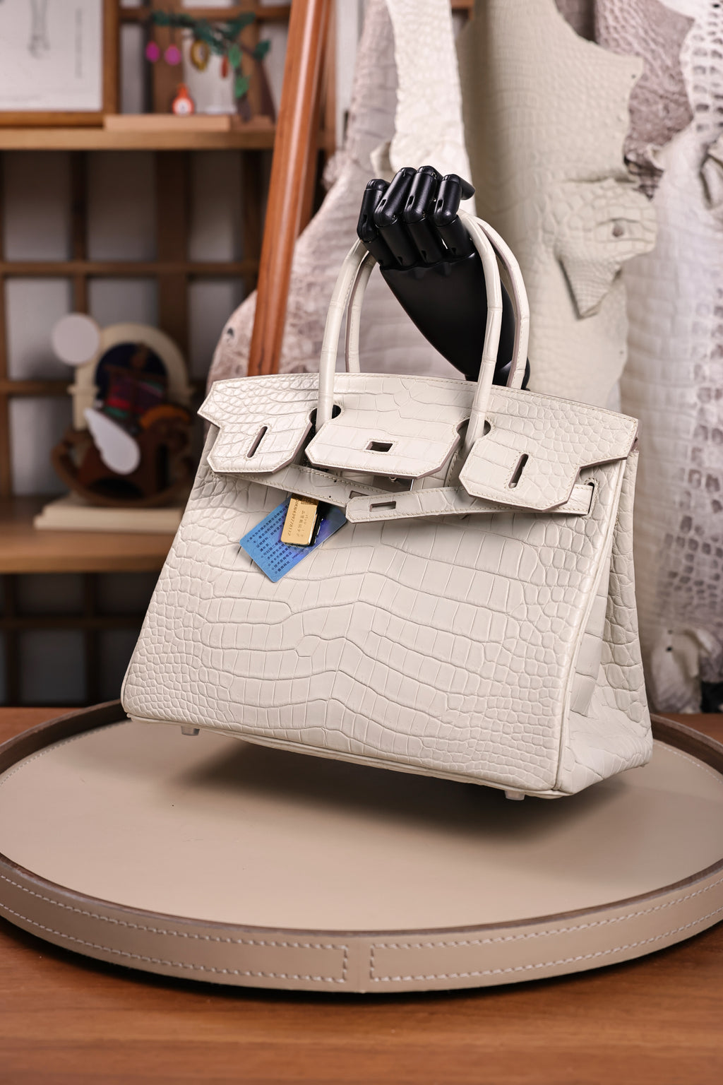 BK-2024 All Handmade Golden / Sliver Hardware Blanc  Matte Nile crocodile leather