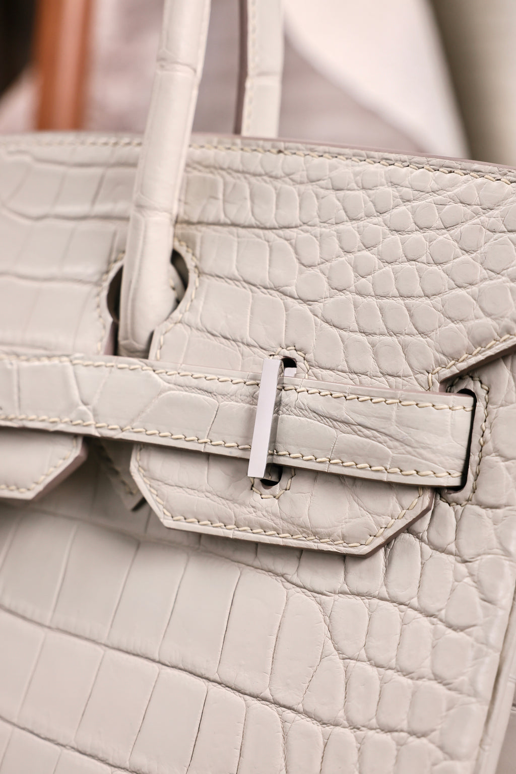 BK-2024 All Handmade Golden / Sliver Hardware Blanc  Matte Nile crocodile leather
