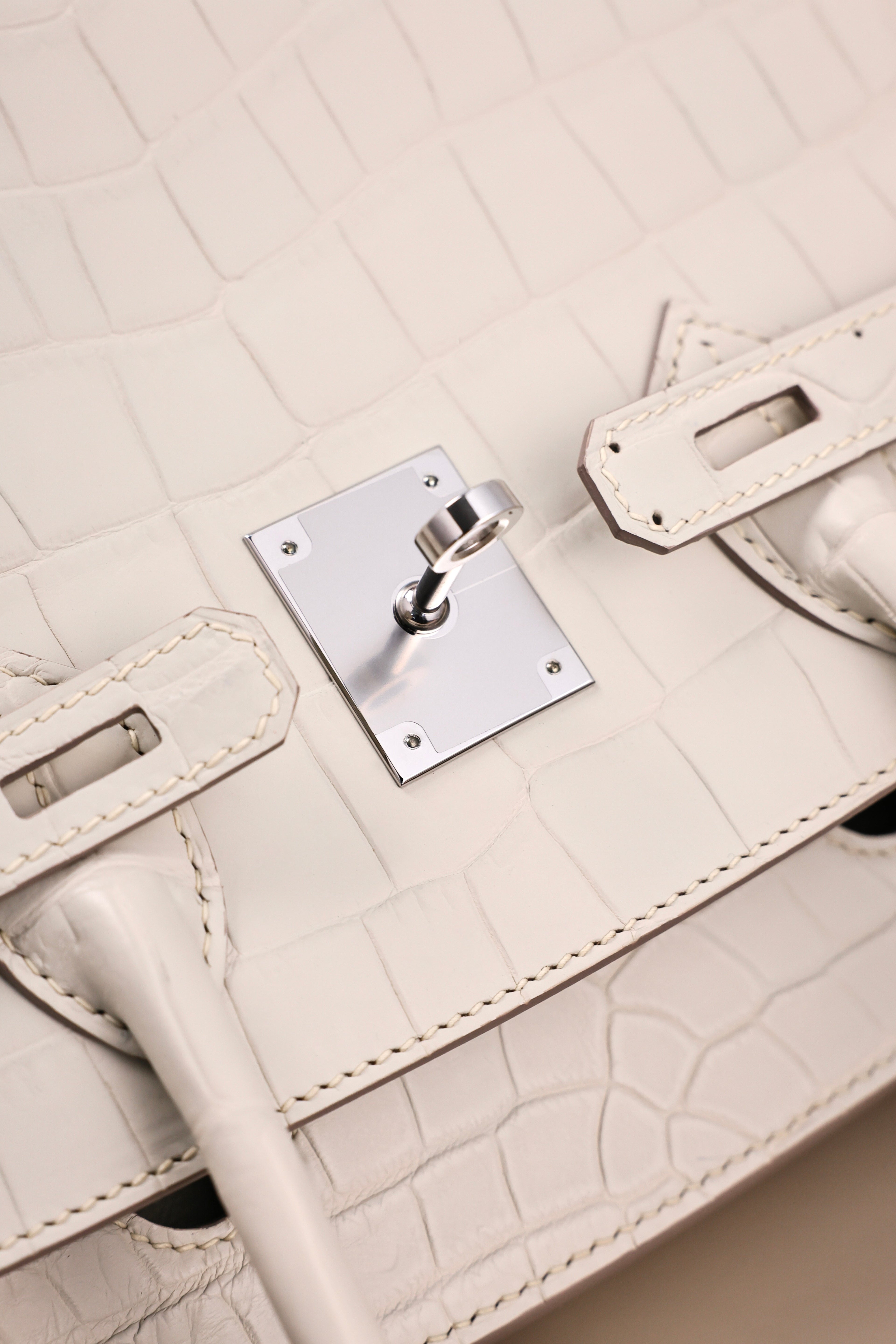 BK-2024 All Handmade Golden / Sliver Hardware Blanc  Matte Nile crocodile leather
