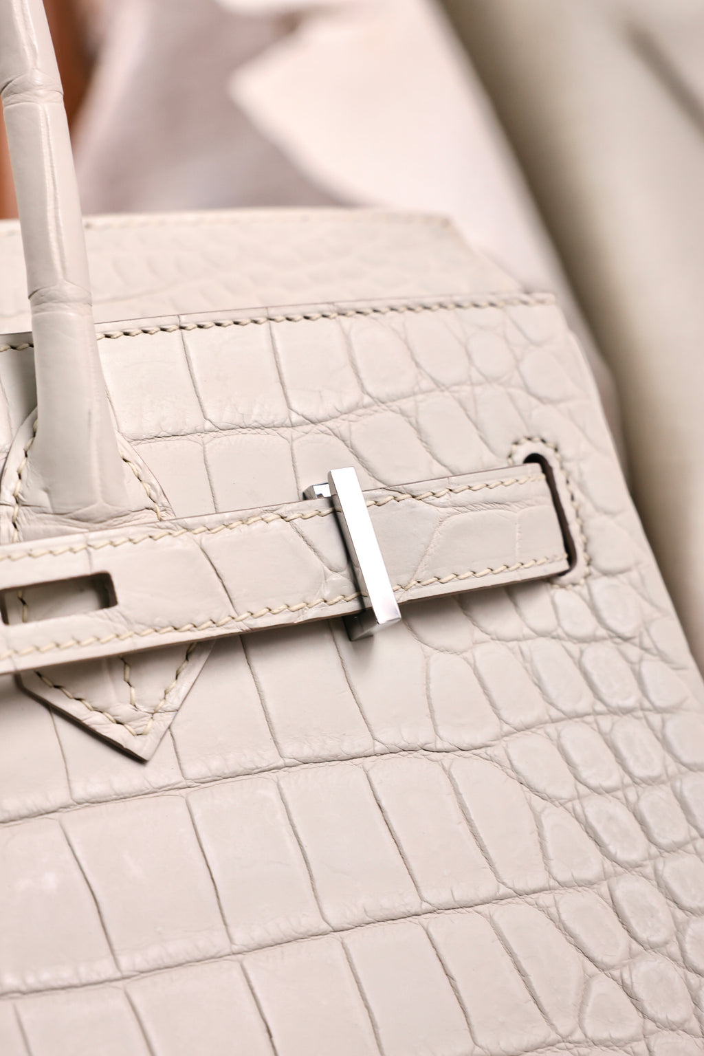 BK-2024 All Handmade Golden / Sliver Hardware Blanc  Matte Nile crocodile leather
