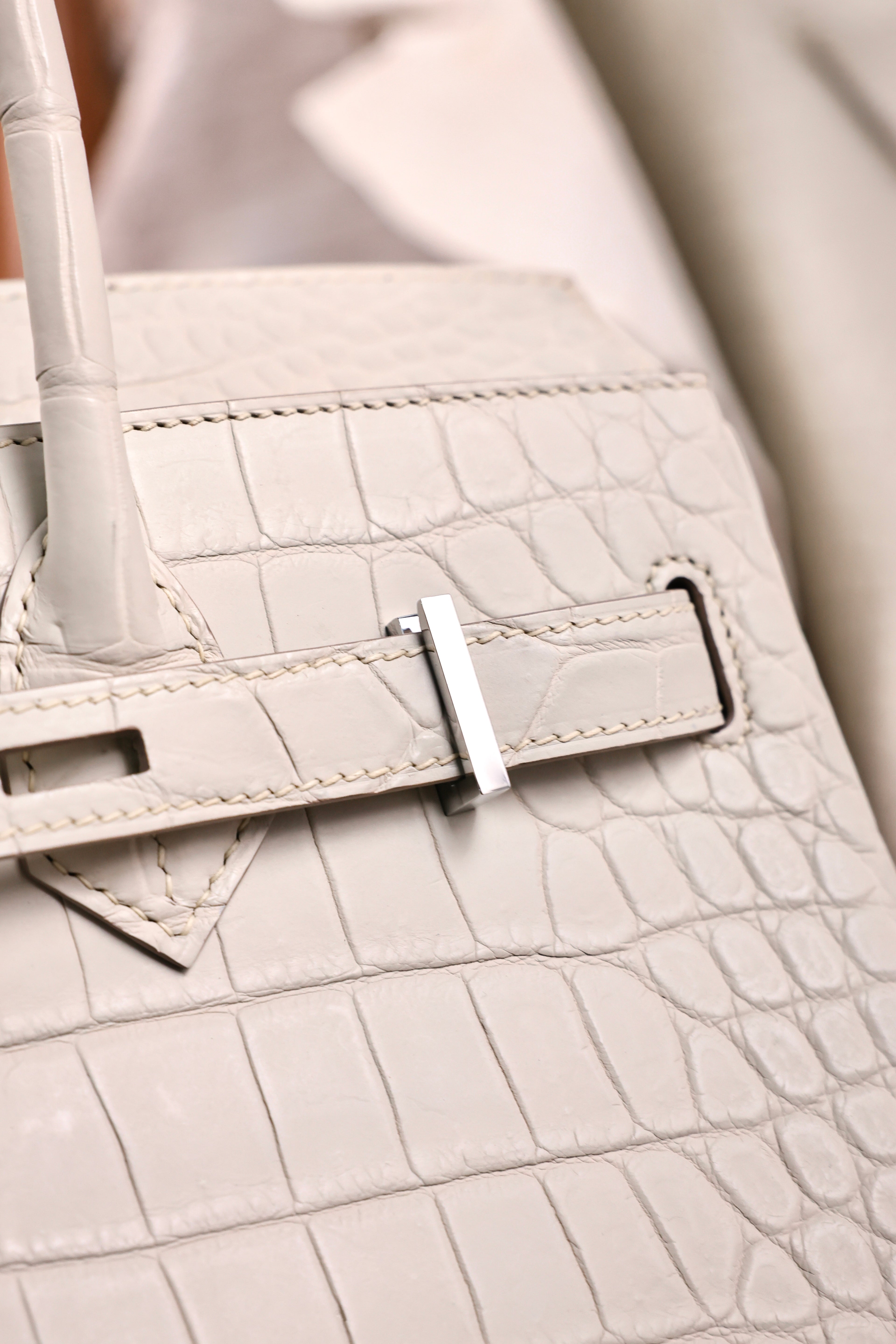 BK-2024 All Handmade Golden / Sliver Hardware Blanc  Matte Nile crocodile leather