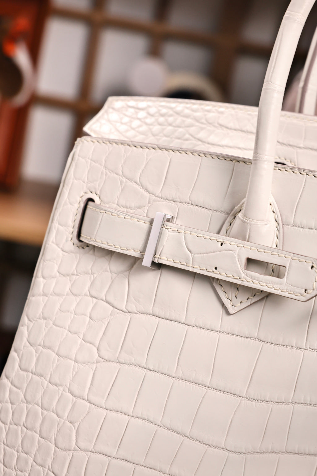 BK-2024 All Handmade Golden / Sliver Hardware Blanc  Matte Nile crocodile leather
