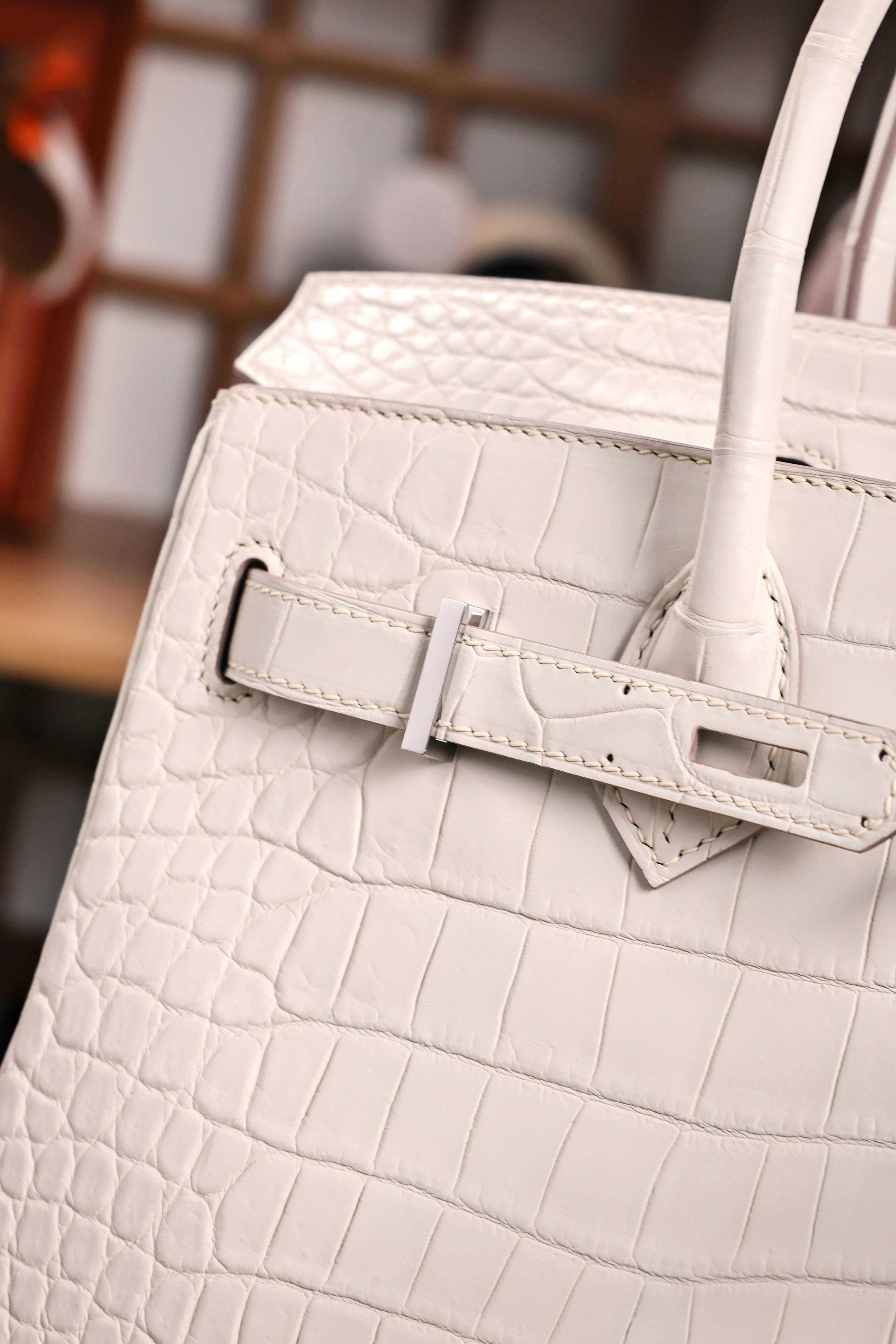 BK-2024 All Handmade Golden / Sliver Hardware Blanc  Matte Nile crocodile leather