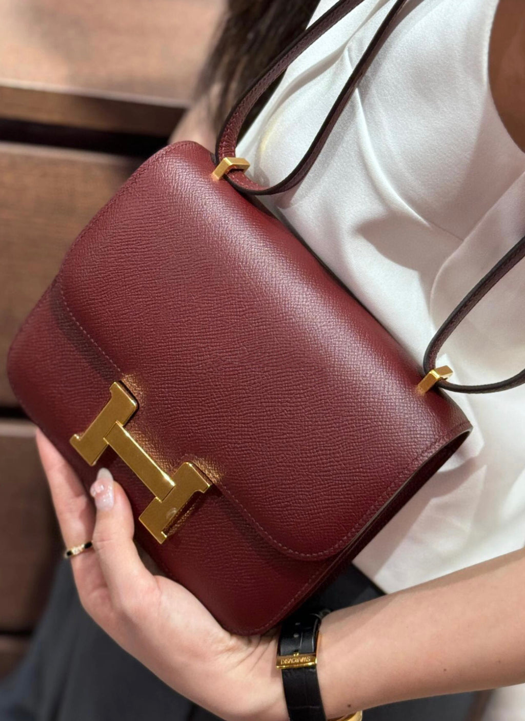 Constance- All Handmade Golden / Sliver Hardware Rouge Hermes Ep eather