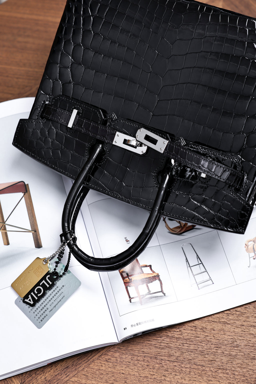 BK-2024 All Handmade sliver Hardware Nior Bright surface Porosus Crocodile leather