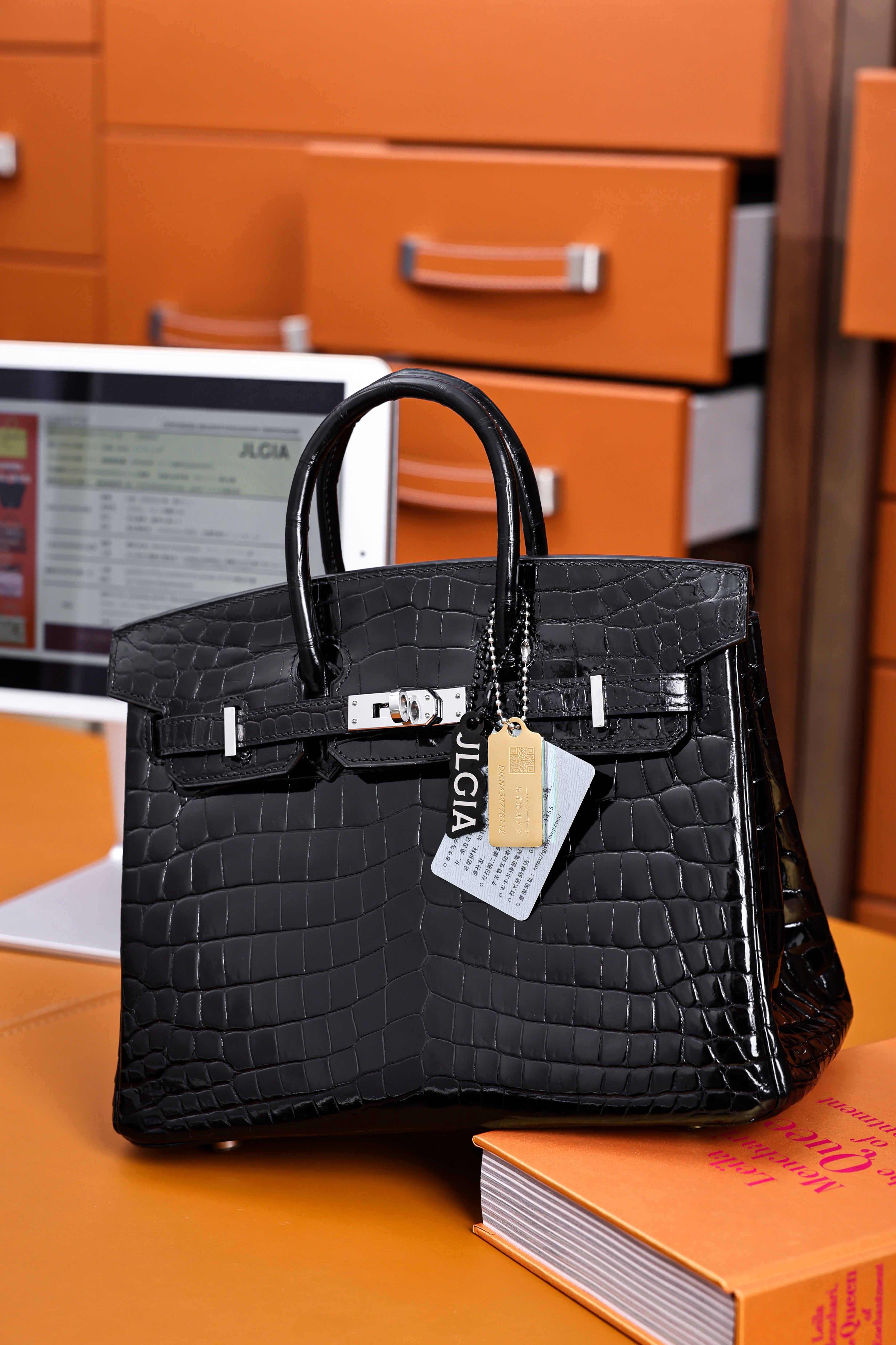 BK-2024 All Handmade sliver Hardware Nior Bright surface Porosus Crocodile leather
