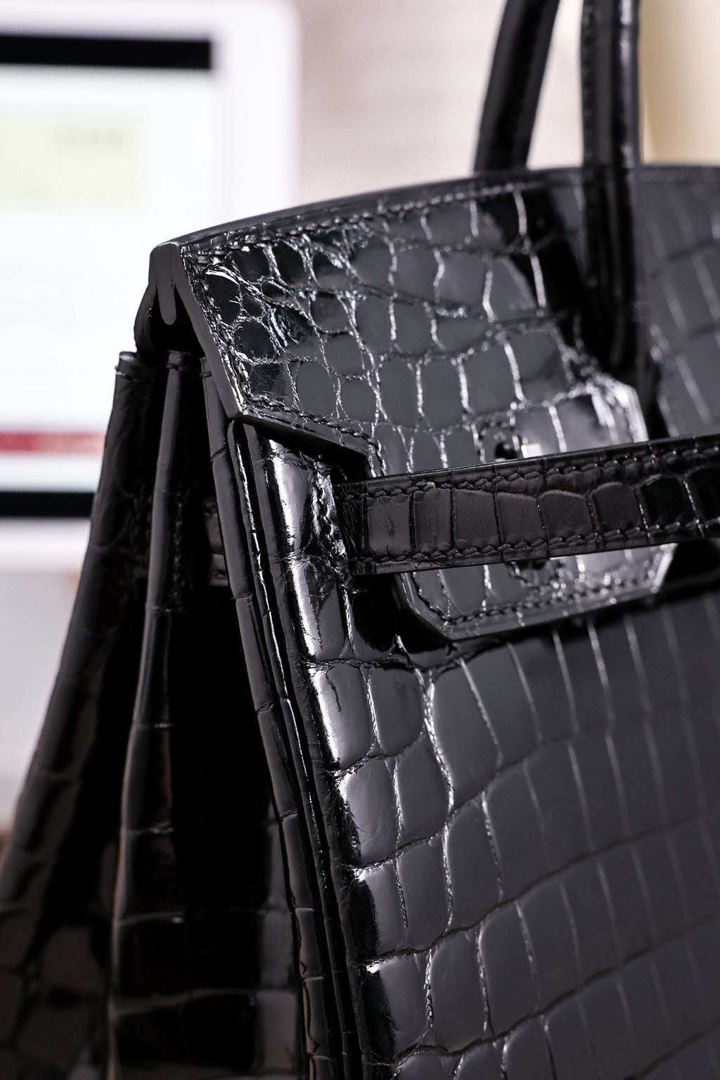 BK-2024 All Handmade sliver Hardware Nior Bright surface Porosus Crocodile leather