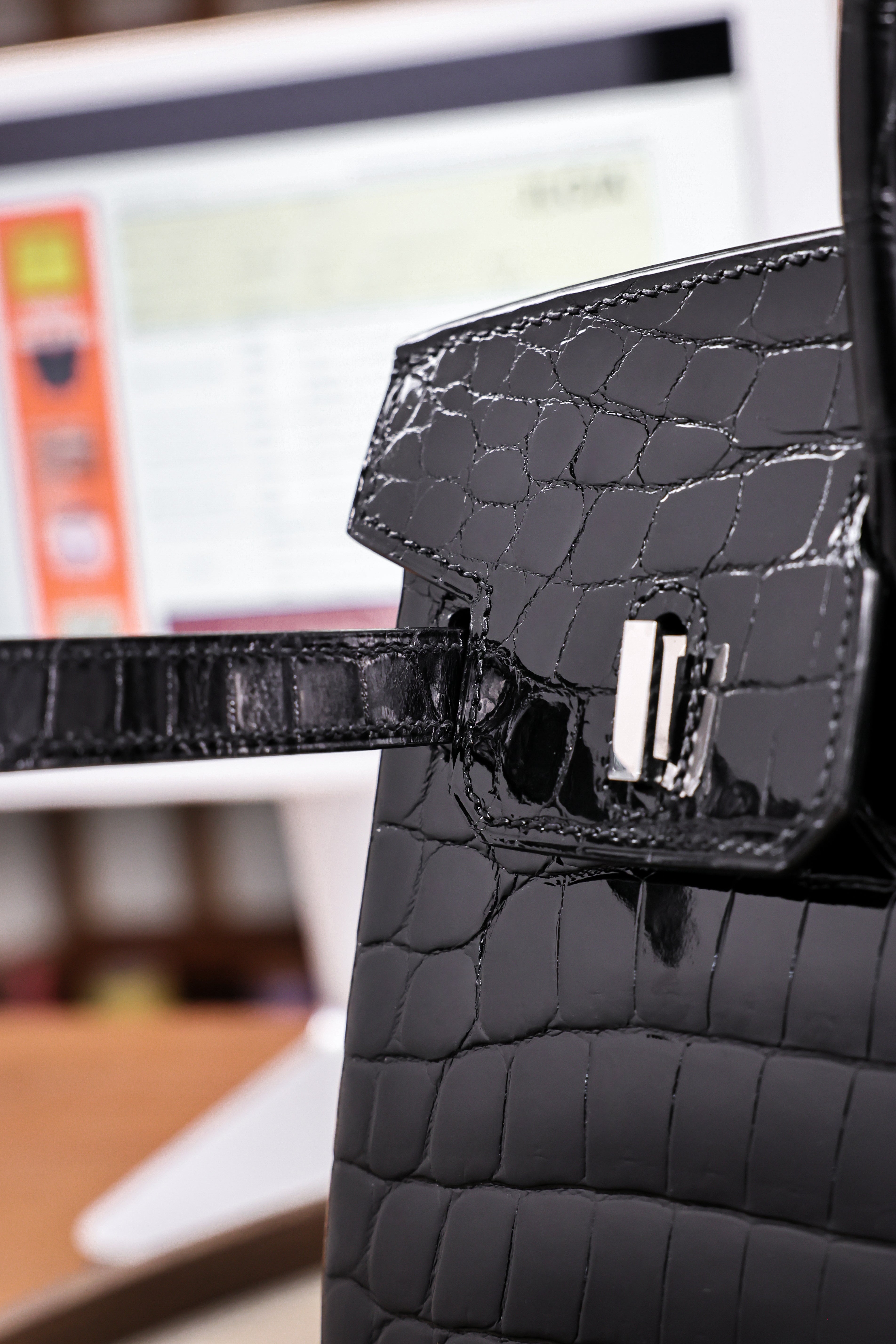 BK-2024 All Handmade sliver Hardware Nior Bright surface Porosus Crocodile leather