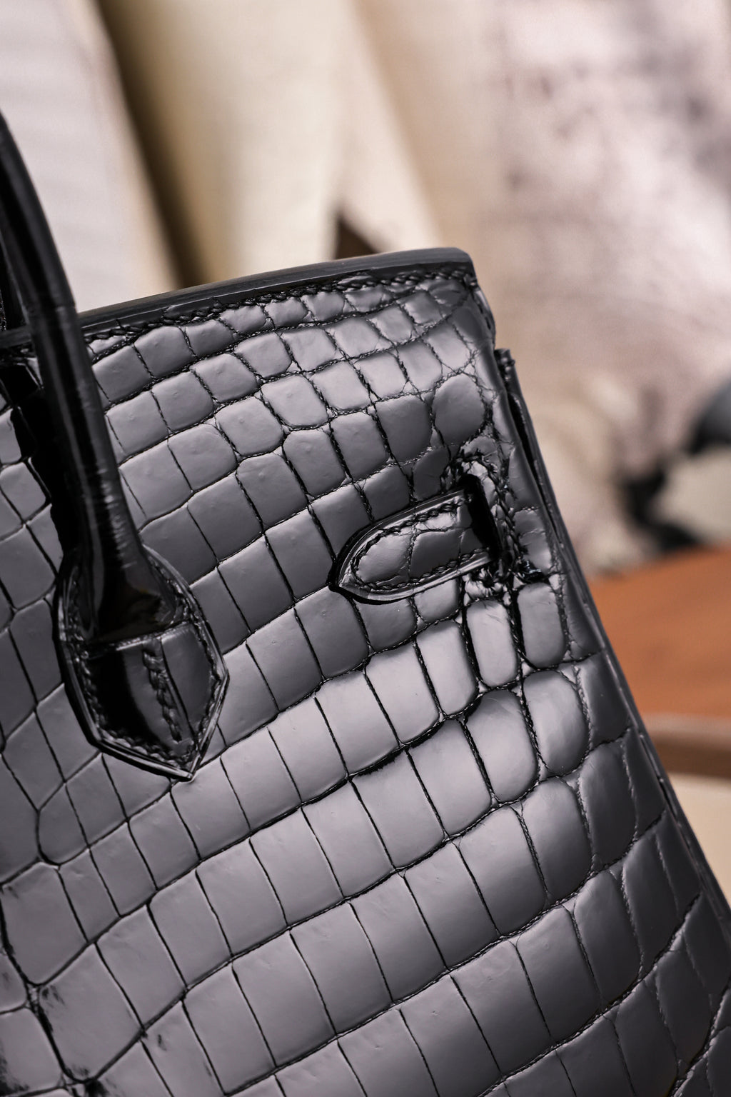 BK-2024 All Handmade sliver Hardware Nior Bright surface Porosus Crocodile leather