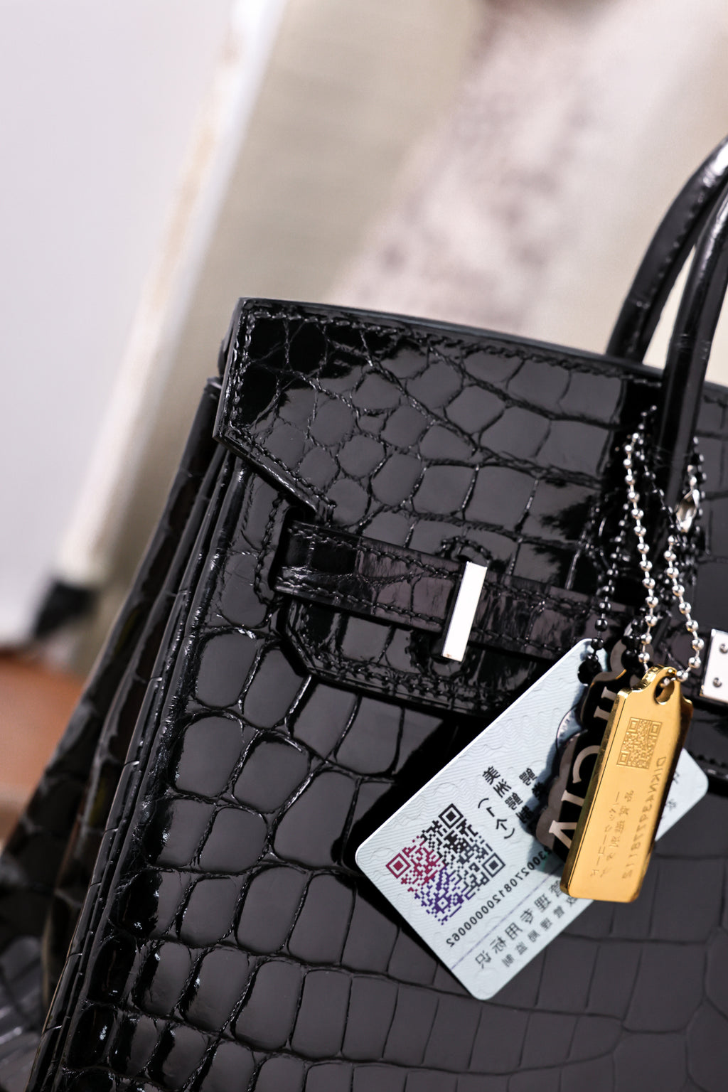 BK-2024 All Handmade sliver Hardware Nior Bright surface Porosus Crocodile leather