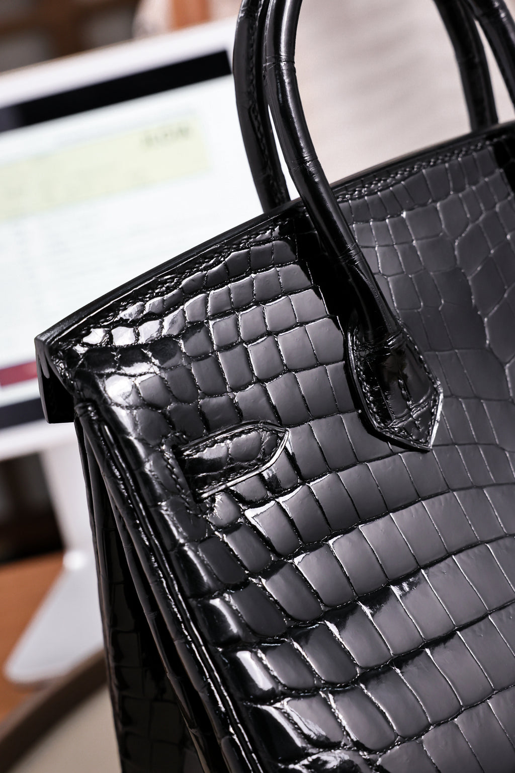 BK-2024 All Handmade sliver Hardware Nior Bright surface Porosus Crocodile leather