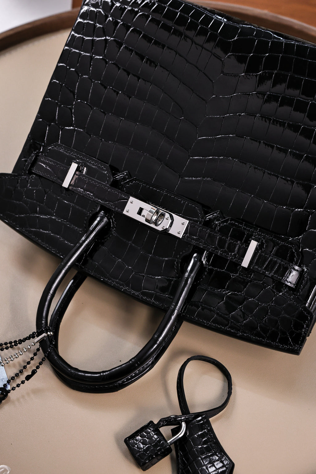 BK-2024 All Handmade sliver Hardware Nior Bright surface Porosus Crocodile leather