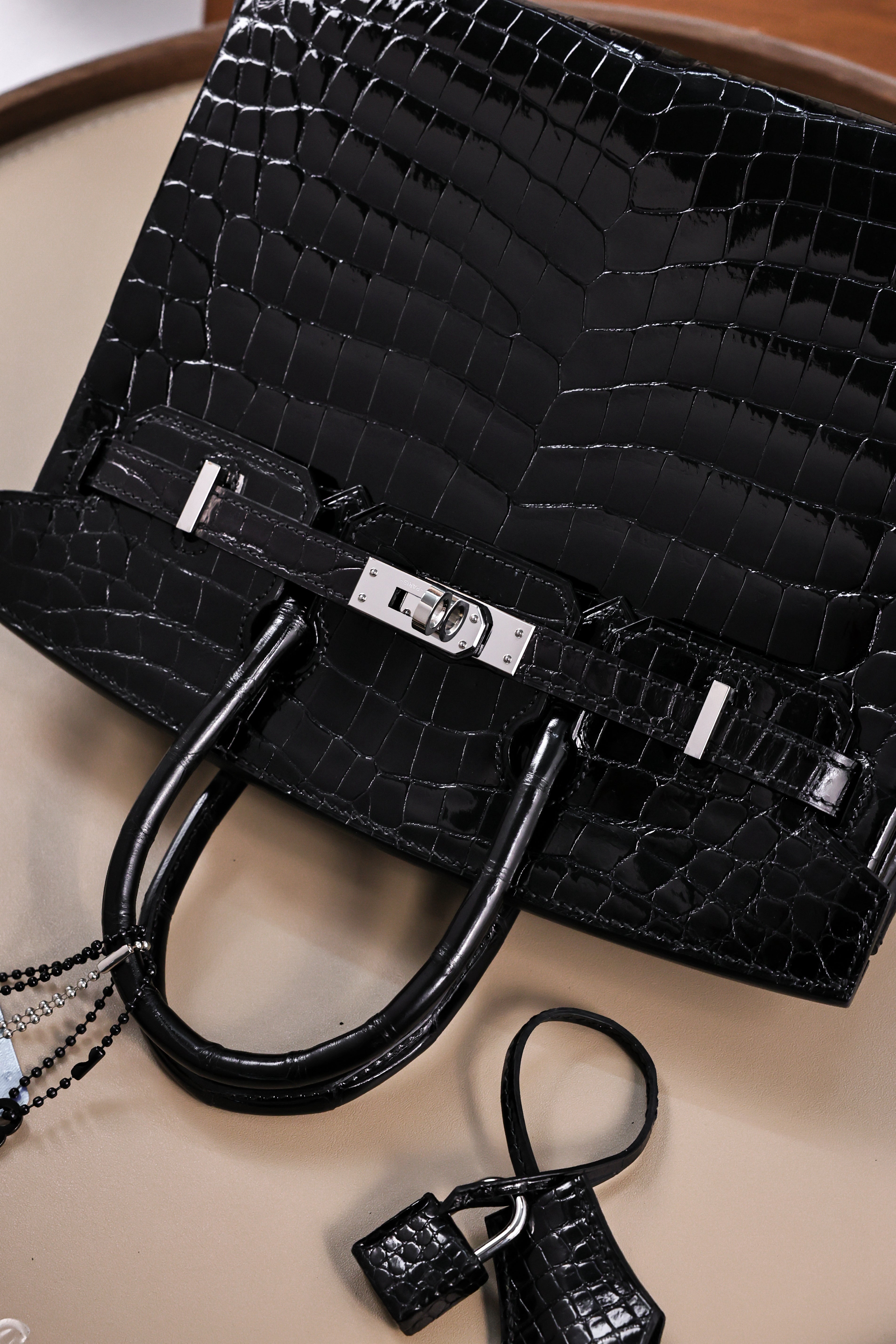 BK-2024 All Handmade sliver Hardware Nior Bright surface Porosus Crocodile leather