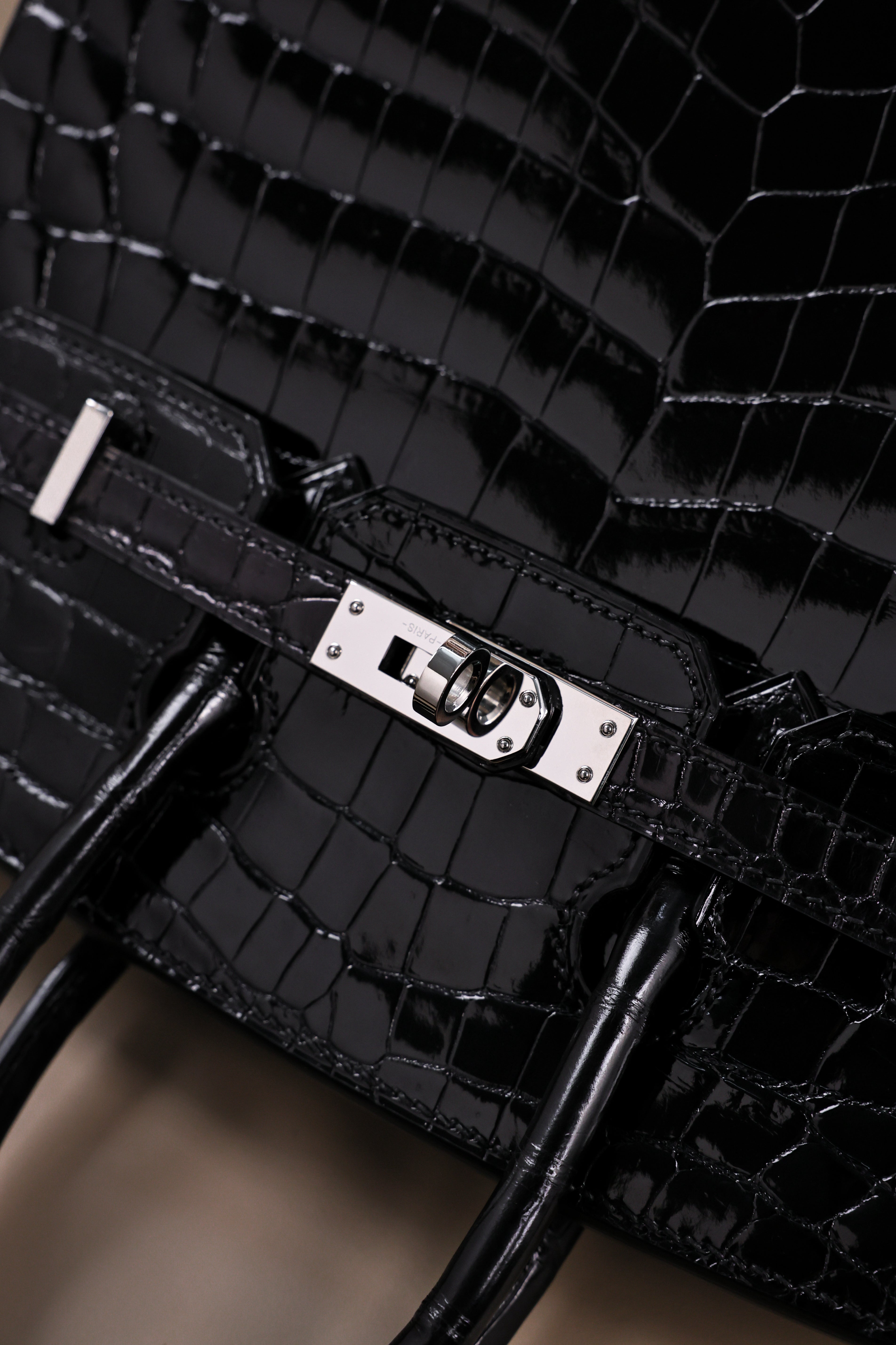 BK-2024 All Handmade sliver Hardware Nior Bright surface Porosus Crocodile leather