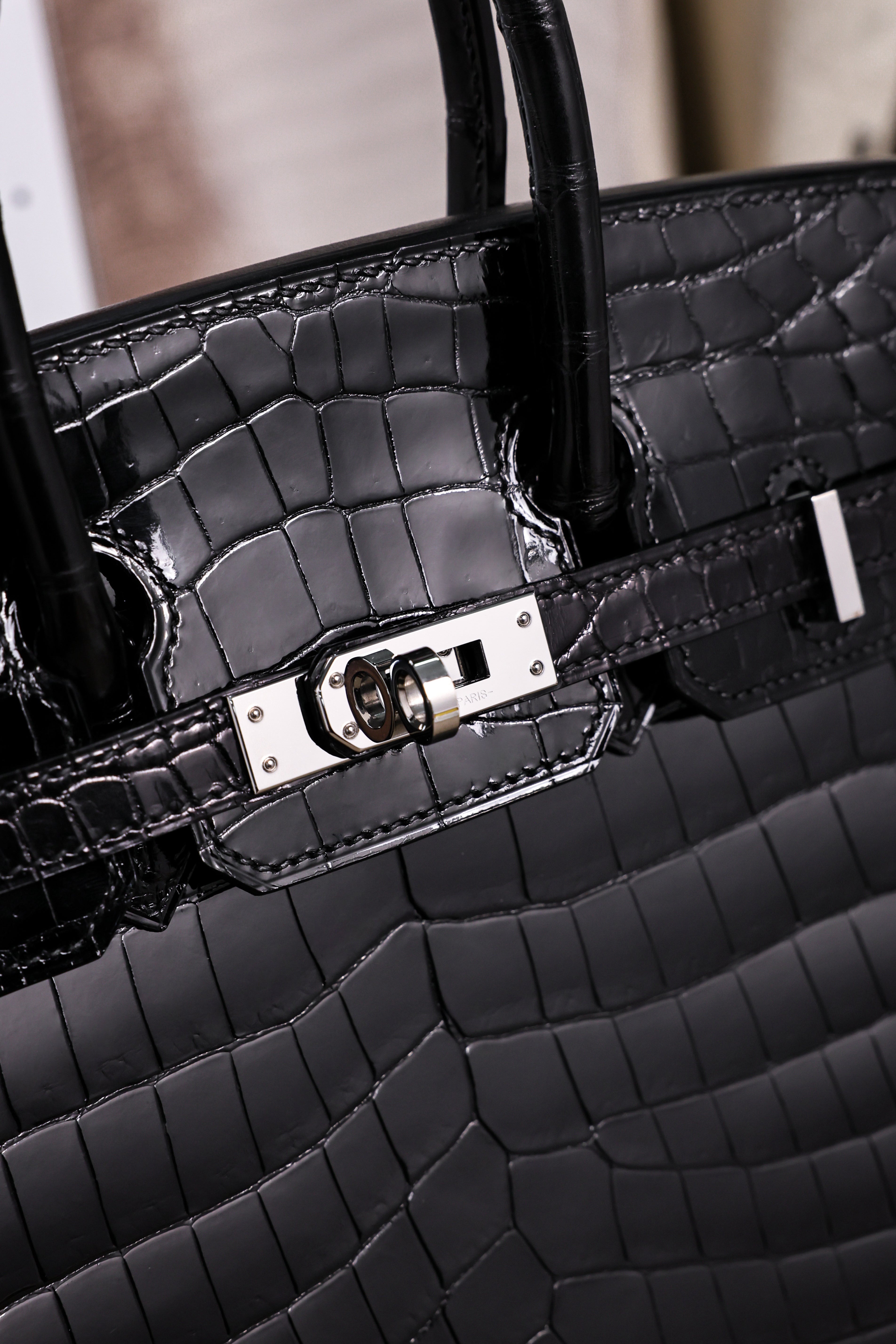 BK-2024 All Handmade sliver Hardware Nior Bright surface Porosus Crocodile leather