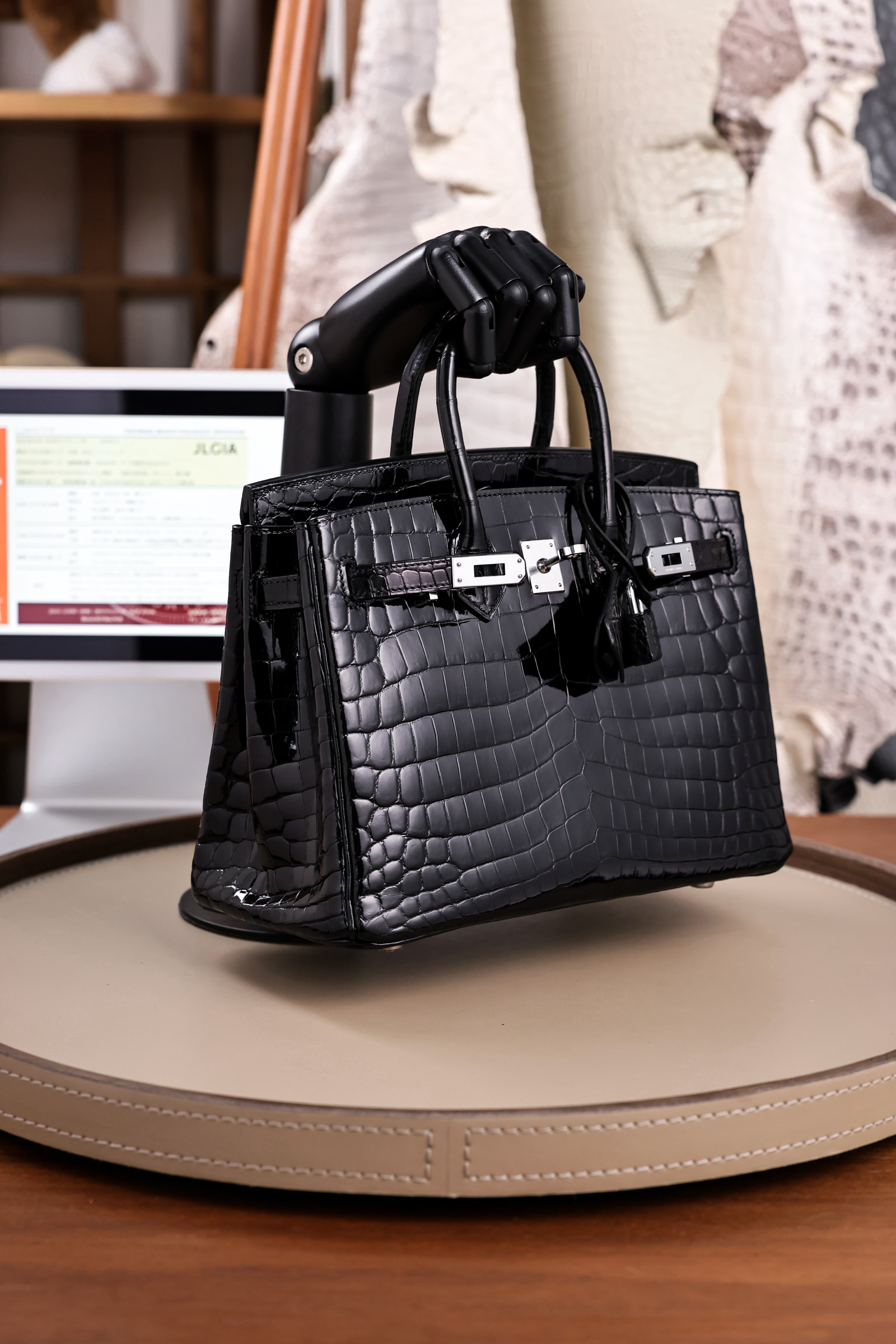 BK-2024 All Handmade sliver Hardware Nior Bright surface Porosus Crocodile leather