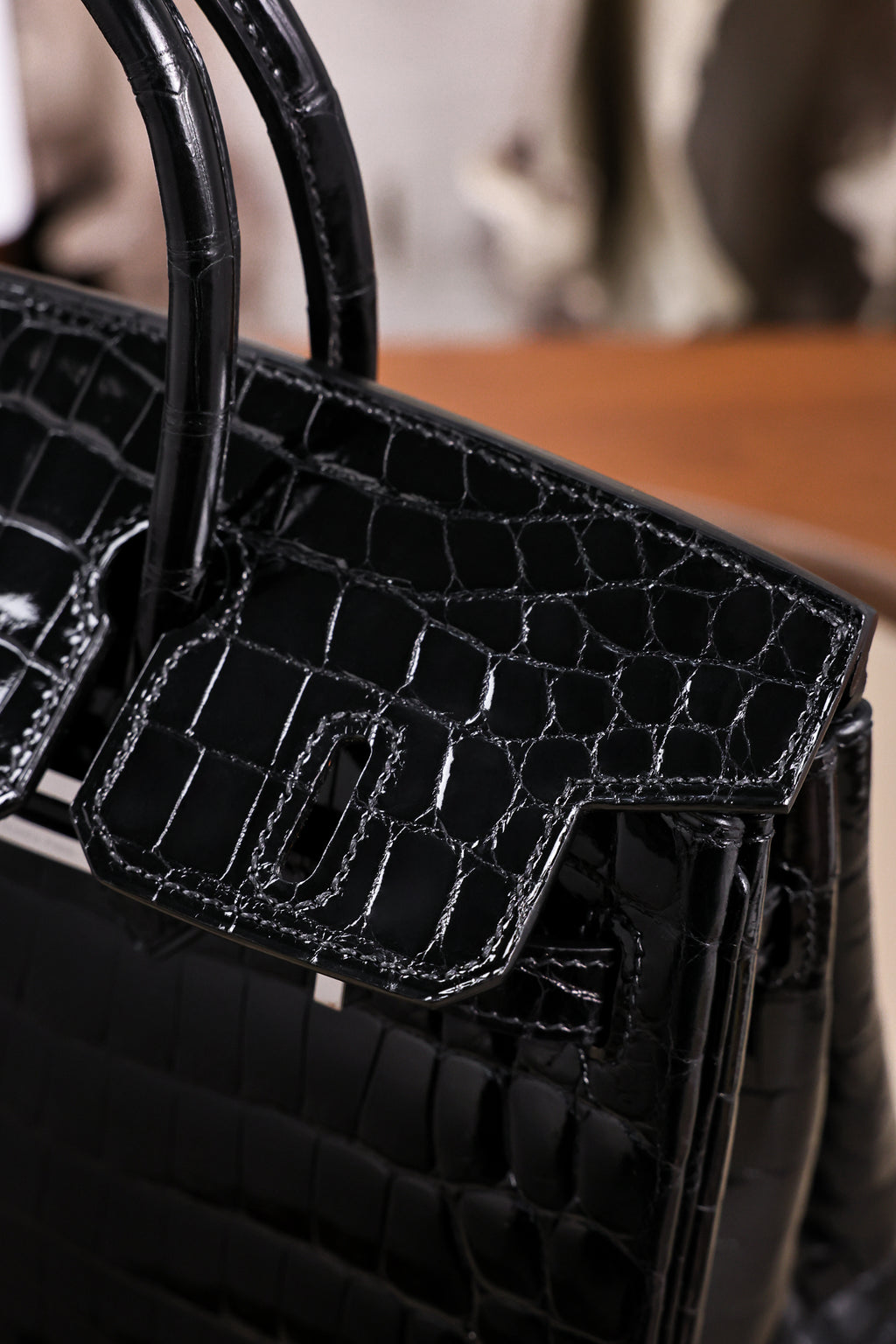 BK-2024 All Handmade sliver Hardware Nior Bright surface Porosus Crocodile leather