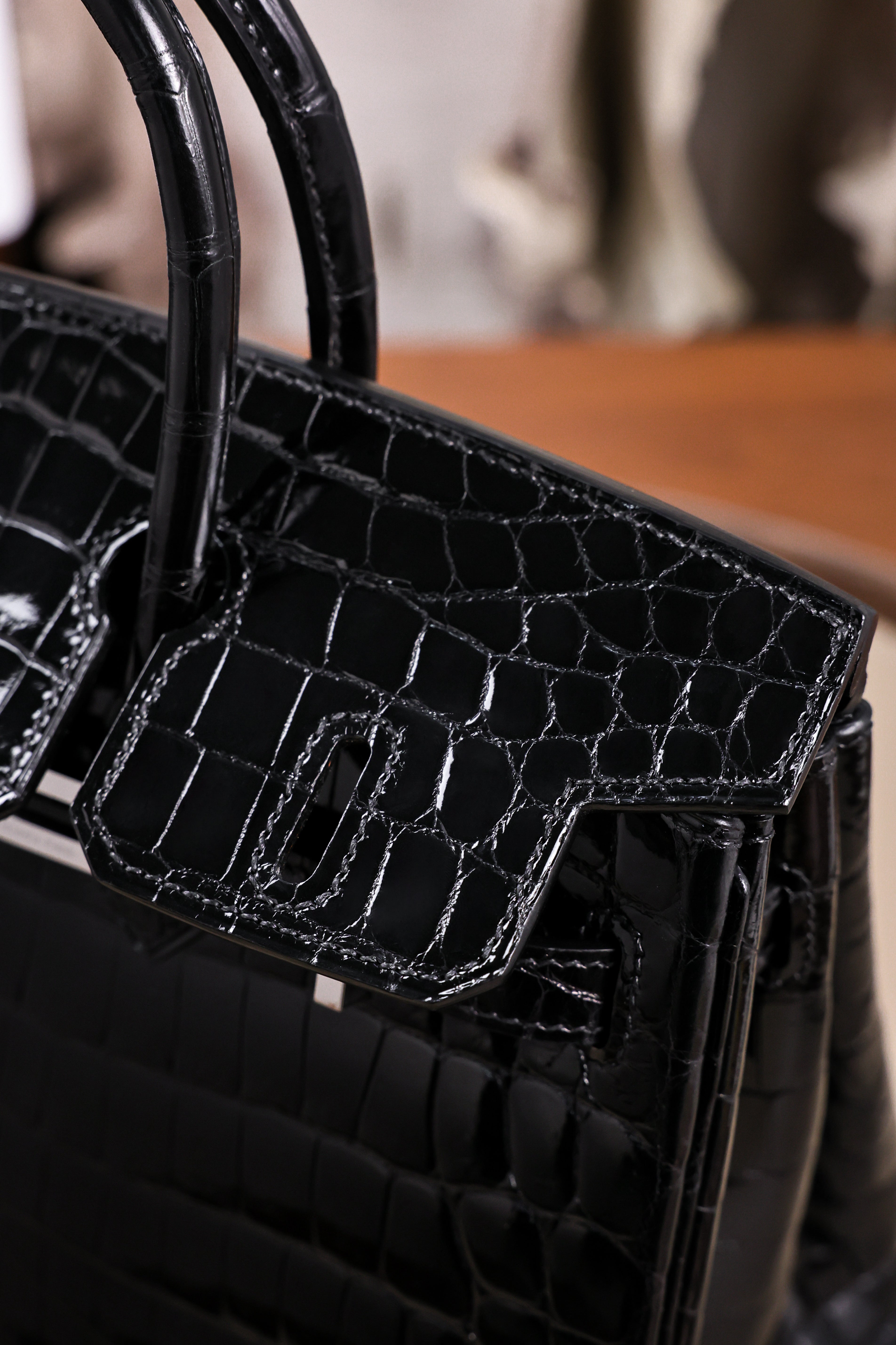 BK-2024 All Handmade sliver Hardware Nior Bright surface Porosus Crocodile leather