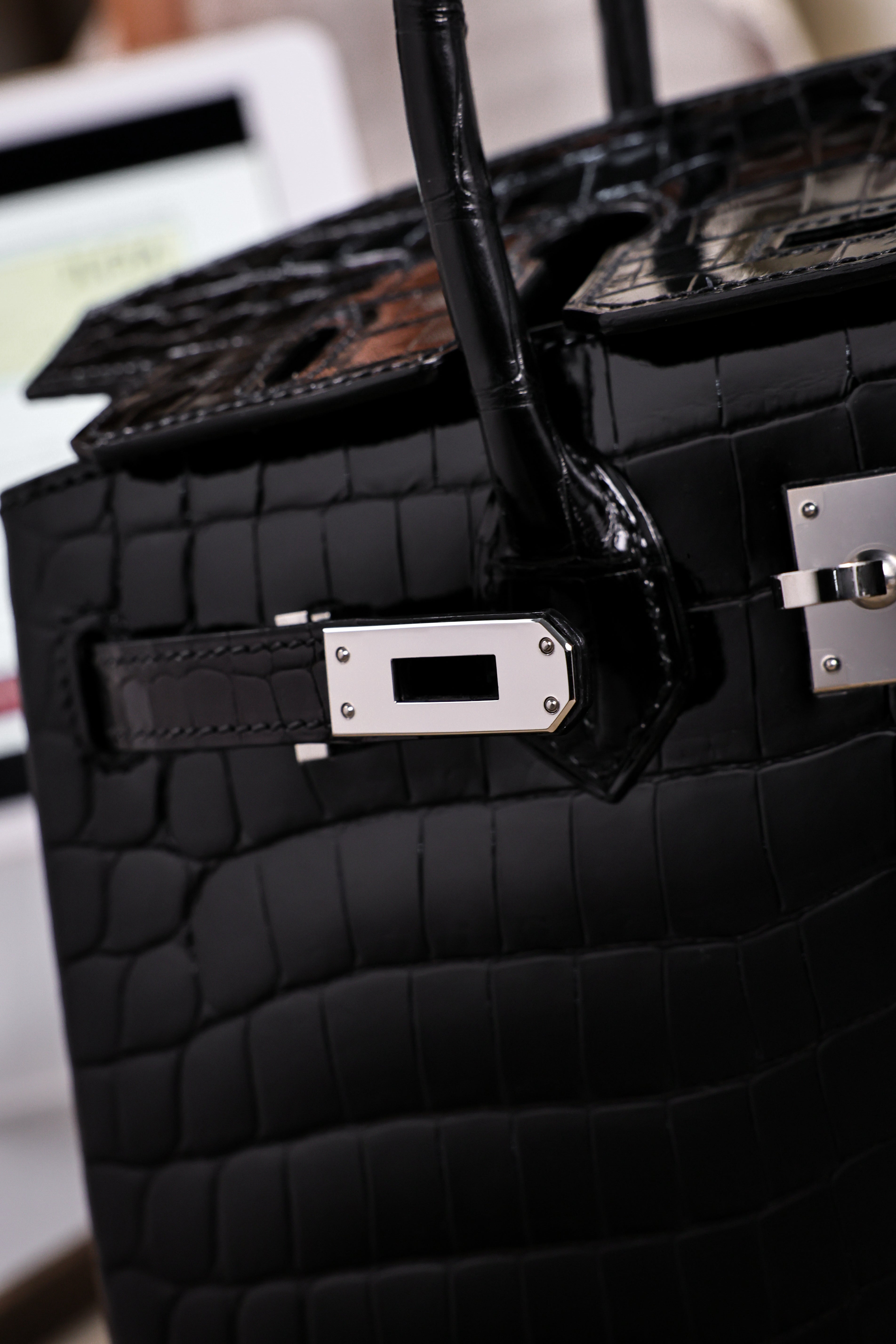 BK-2024 All Handmade sliver Hardware Nior Bright surface Porosus Crocodile leather