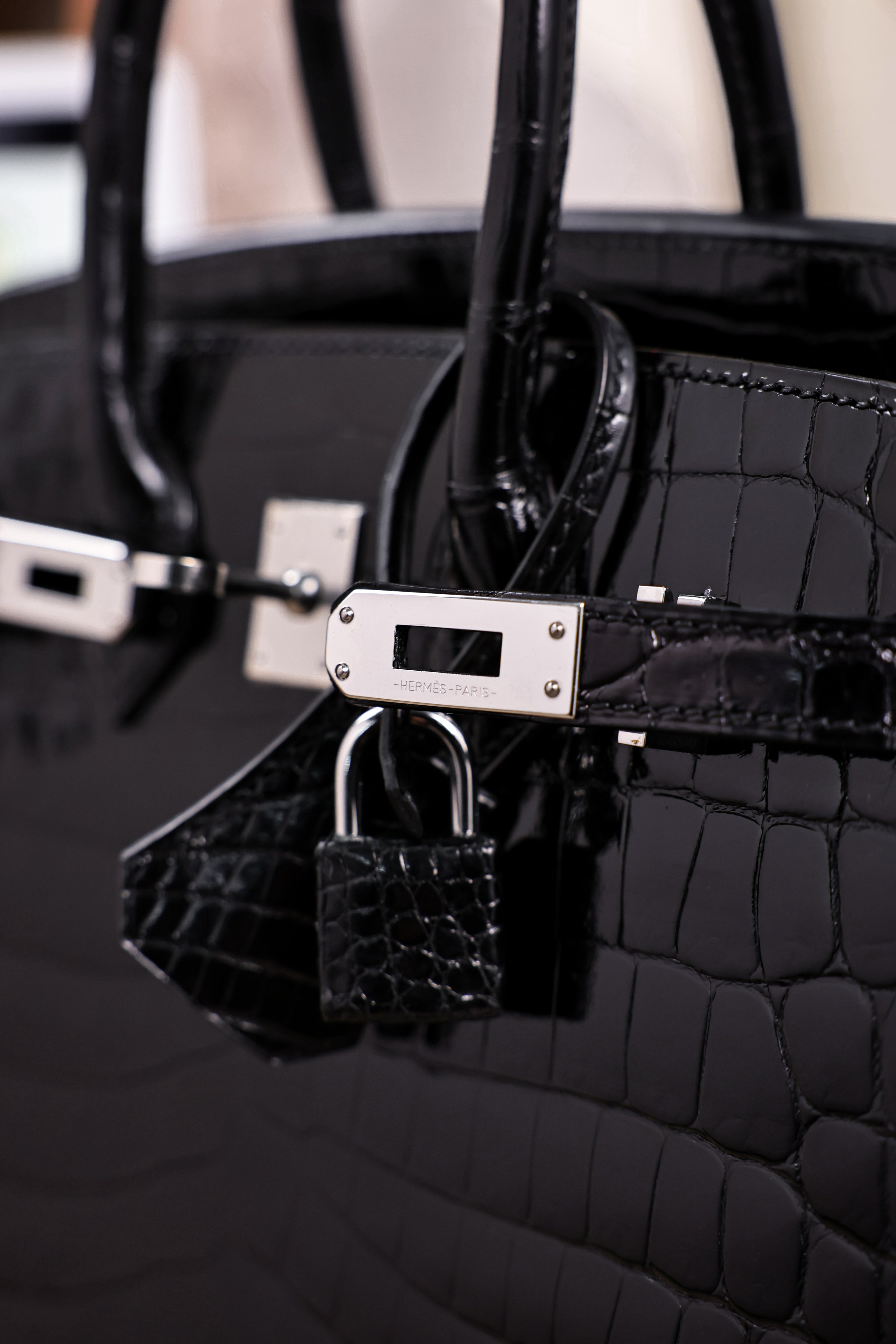 BK-2024 All Handmade sliver Hardware Nior Bright surface Porosus Crocodile leather