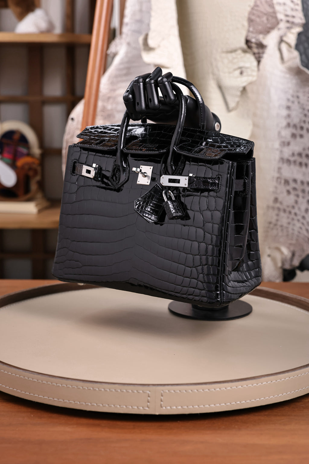 BK-2024 All Handmade sliver Hardware Nior Bright surface Porosus Crocodile leather